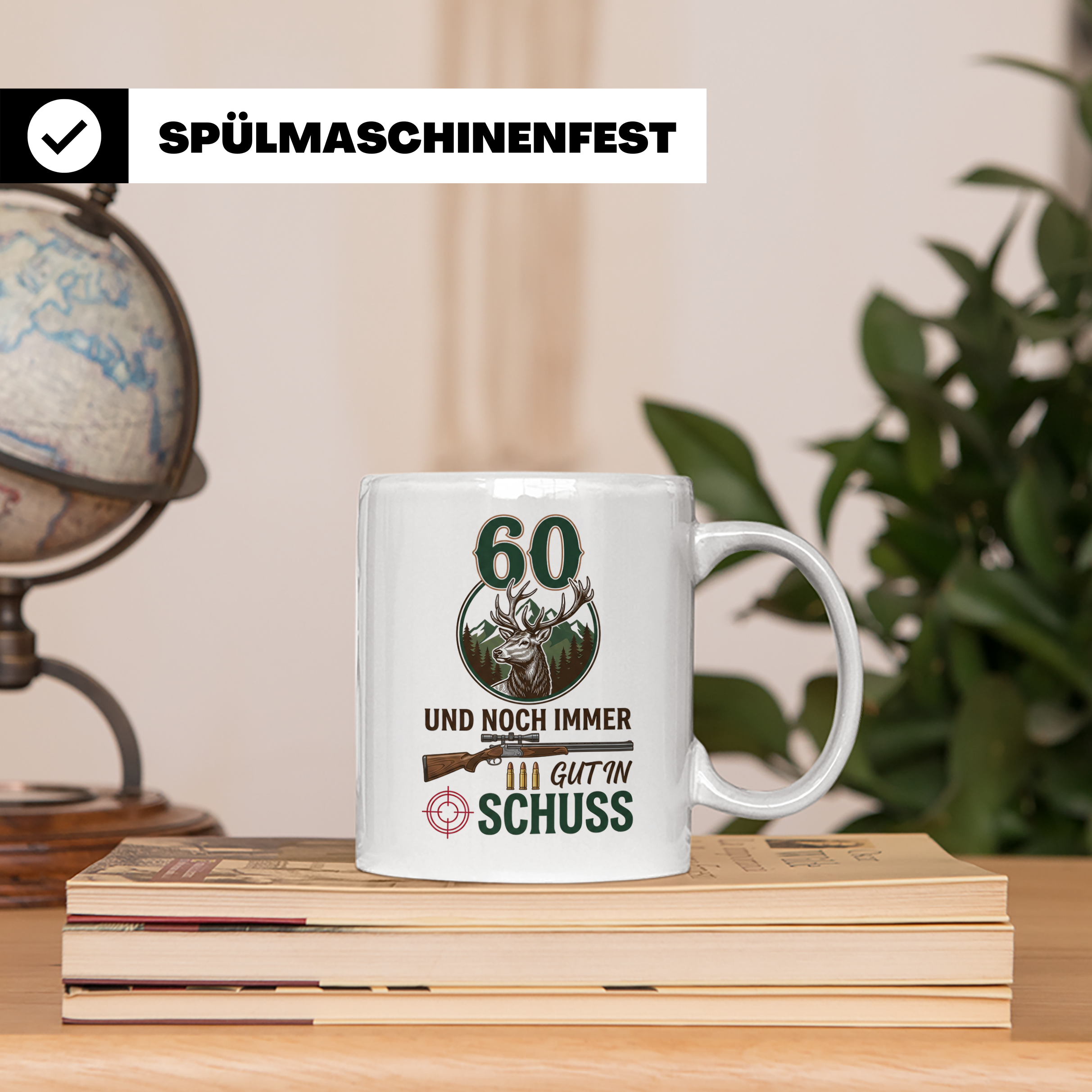 Jäger Tasse 60. Geburtstag Und noch immer gut in Schuss, Ges – Weiß [farbe:weiß]