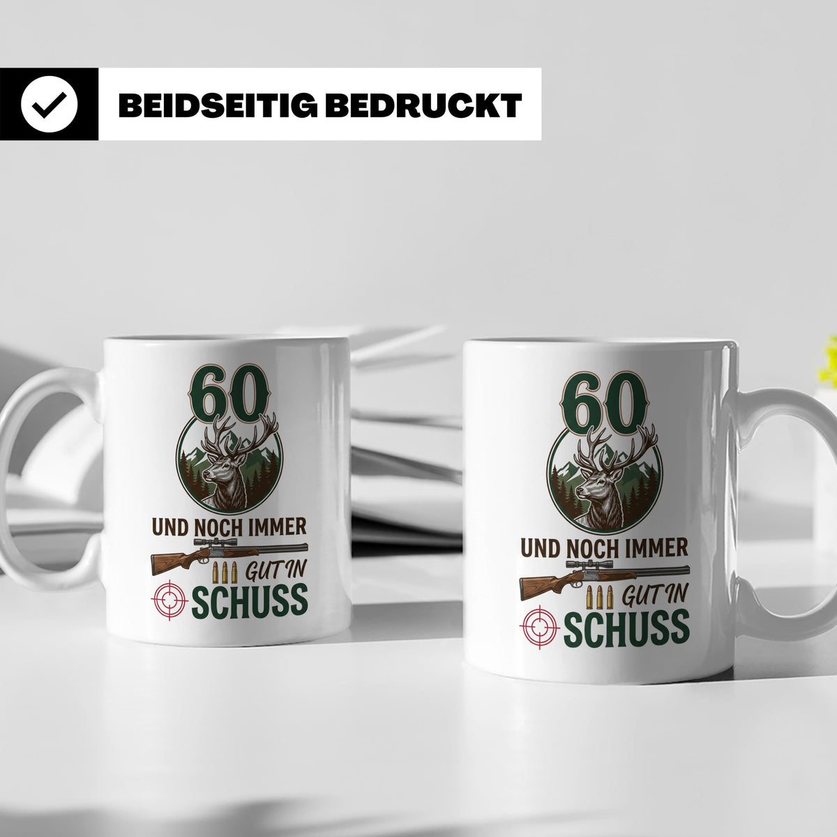 Jäger Tasse 60. Geburtstag Und noch immer gut in Schuss, Ges – Weiß [farbe:weiß]