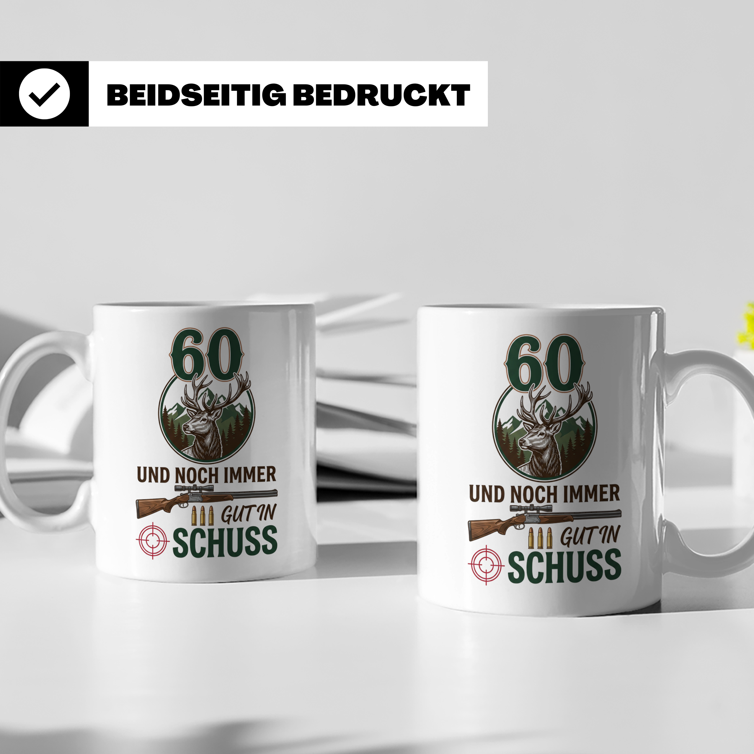 Jäger Tasse 60. Geburtstag Und noch immer gut in Schuss, Ges – Weiß [farbe:weiß]