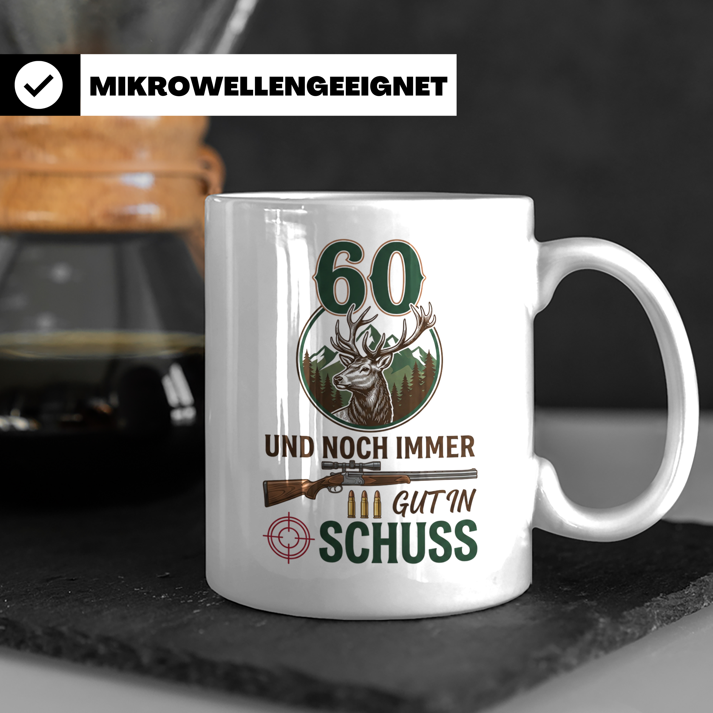 Jäger Tasse 60. Geburtstag Und noch immer gut in Schuss, Ges – Weiß [farbe:weiß]