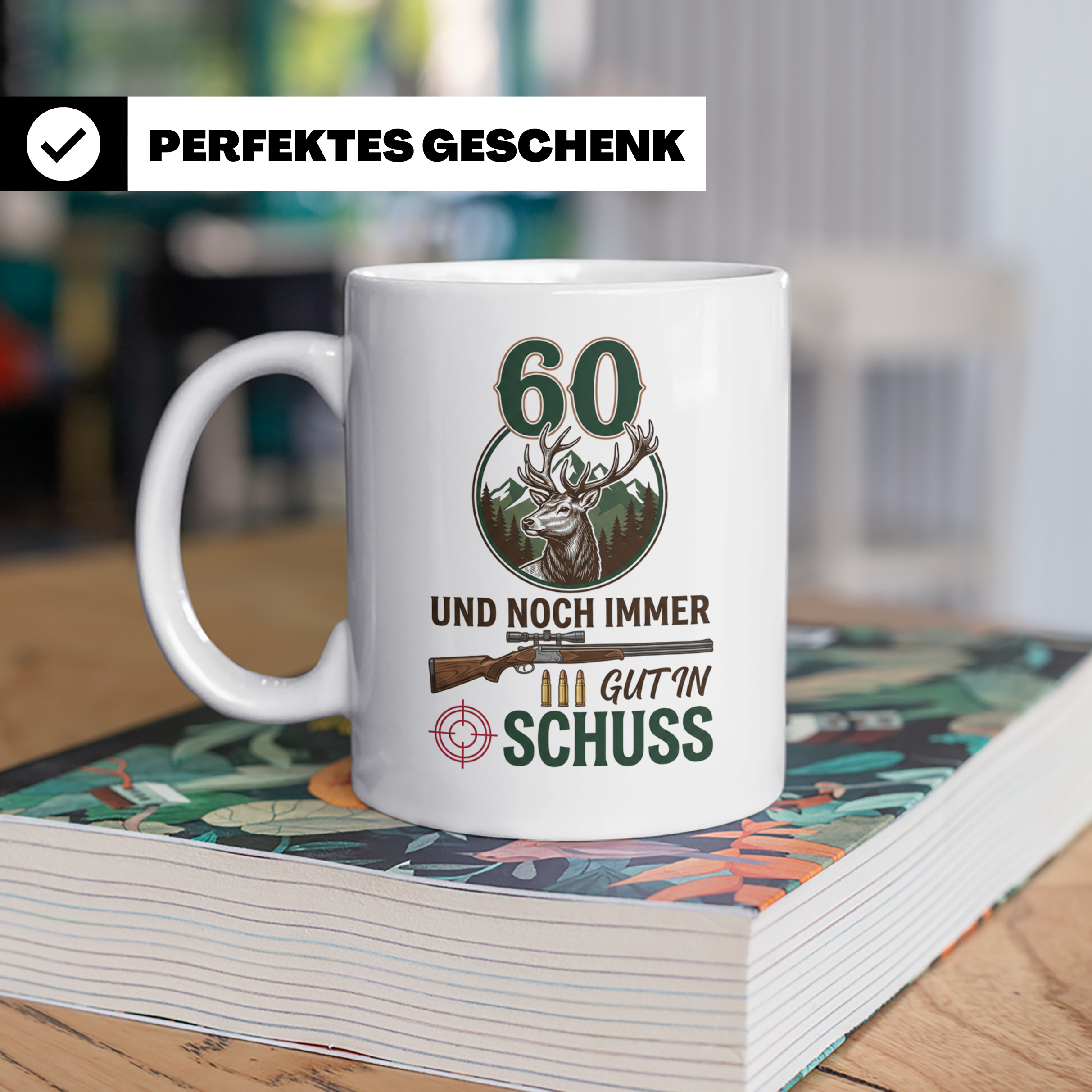 Jäger Tasse 60. Geburtstag Und noch immer gut in Schuss, Ges – Weiß [farbe:weiß]