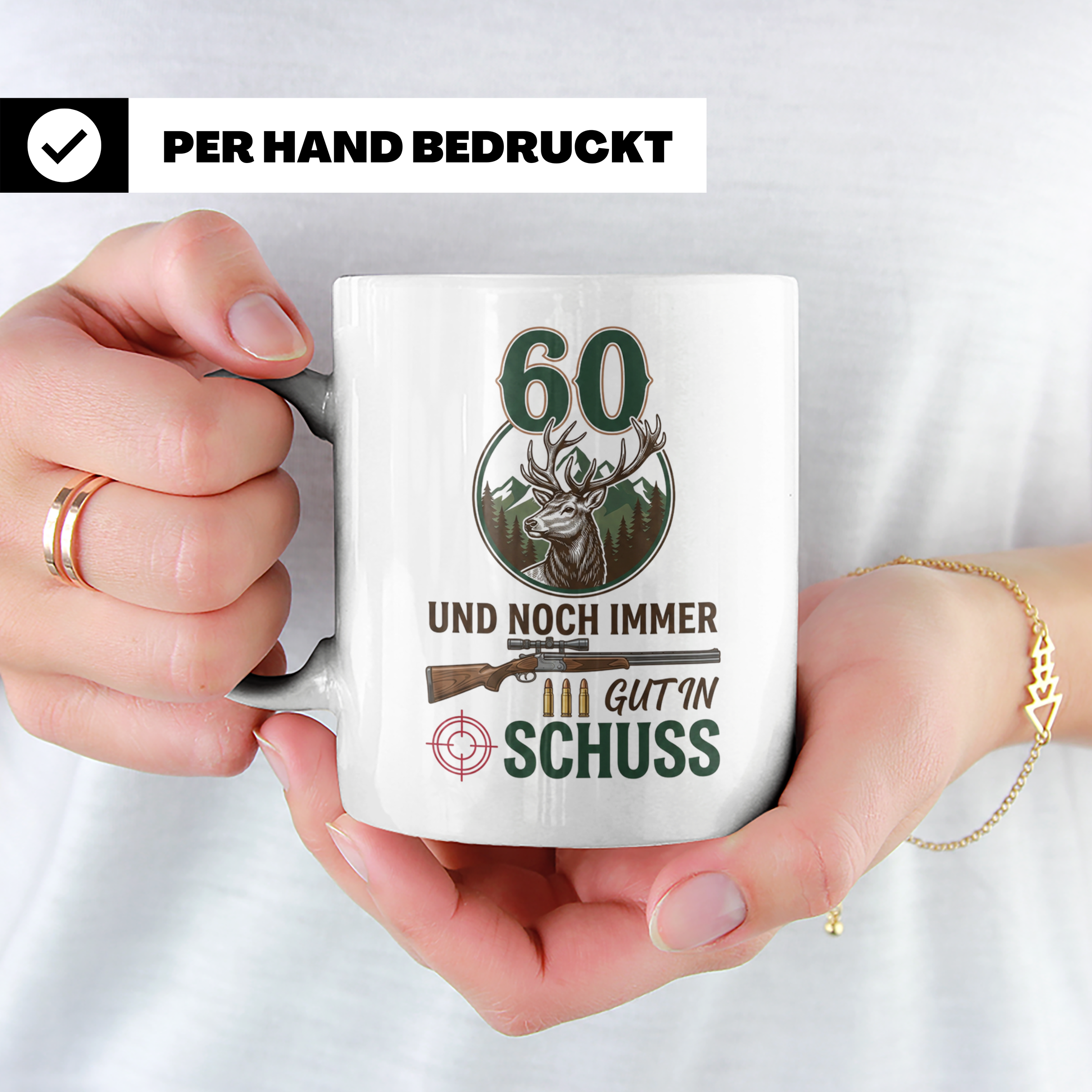 Jäger Tasse 60. Geburtstag Und noch immer gut in Schuss, Ges – Weiß [farbe:weiß]