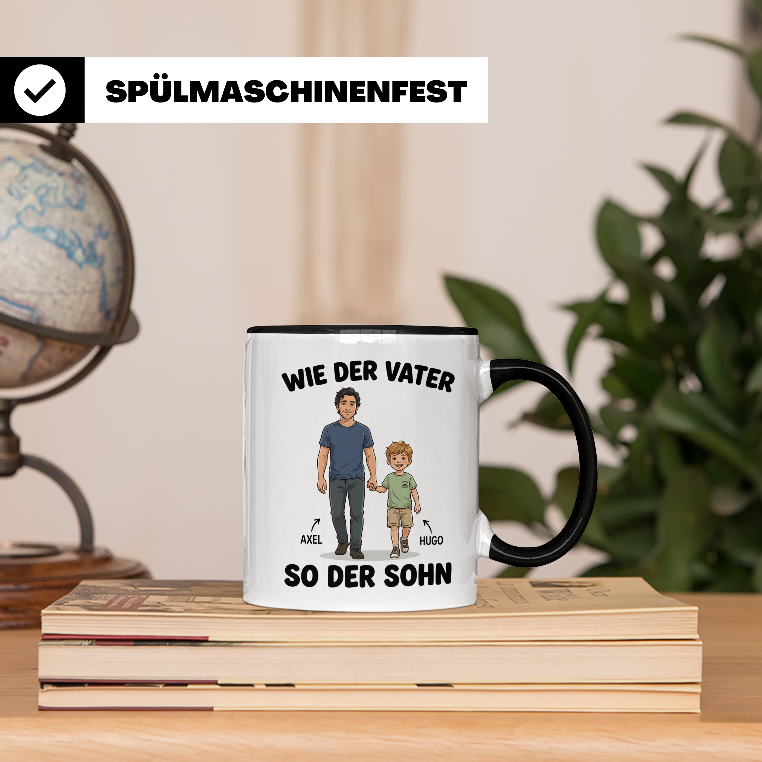 Tasse Vatertag personalisiert mit Namen - Vater und Sohn Illustration Geschenk