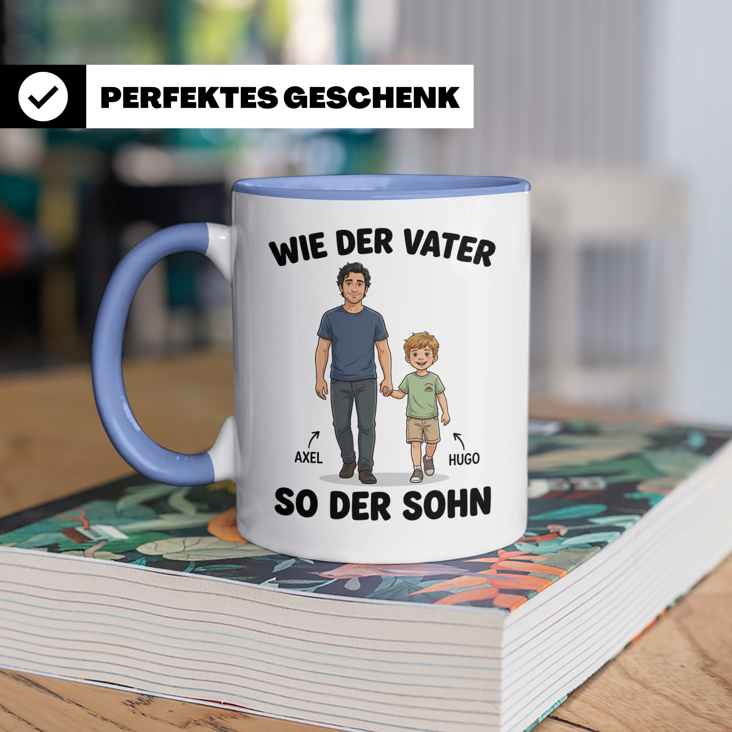 Vatertag Tasse personalisiert Vater Sohn - Lustiges Geschenk Papa mit Namen