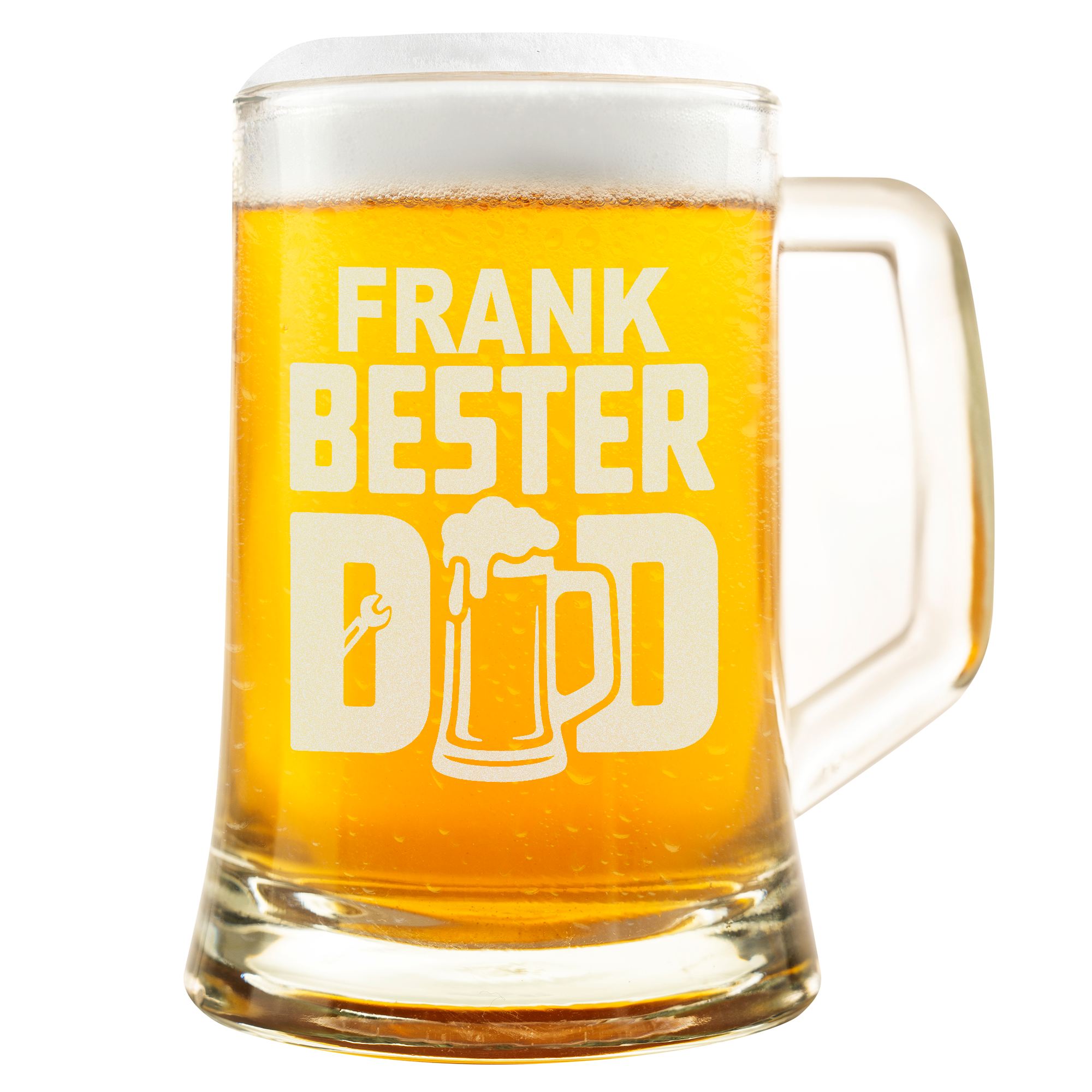 Personalisierter Bierkrug Glas mit Gravur – Bester Dad Motiv, Geschenkidee Vatertag, Geburtstag, Männergeschenk, Papa Geschenk personalisiert