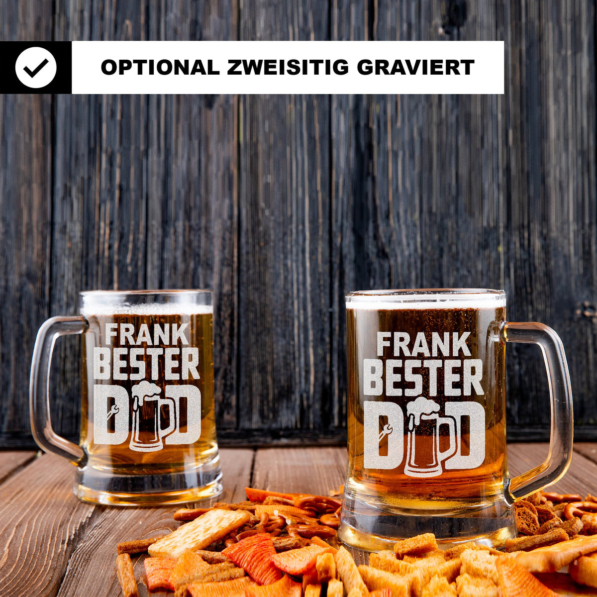 Personalisierter Bierkrug Glas mit Gravur – Bester Dad Motiv, Geschenkidee Vatertag, Geburtstag, Männergeschenk, Papa Geschenk personalisiert