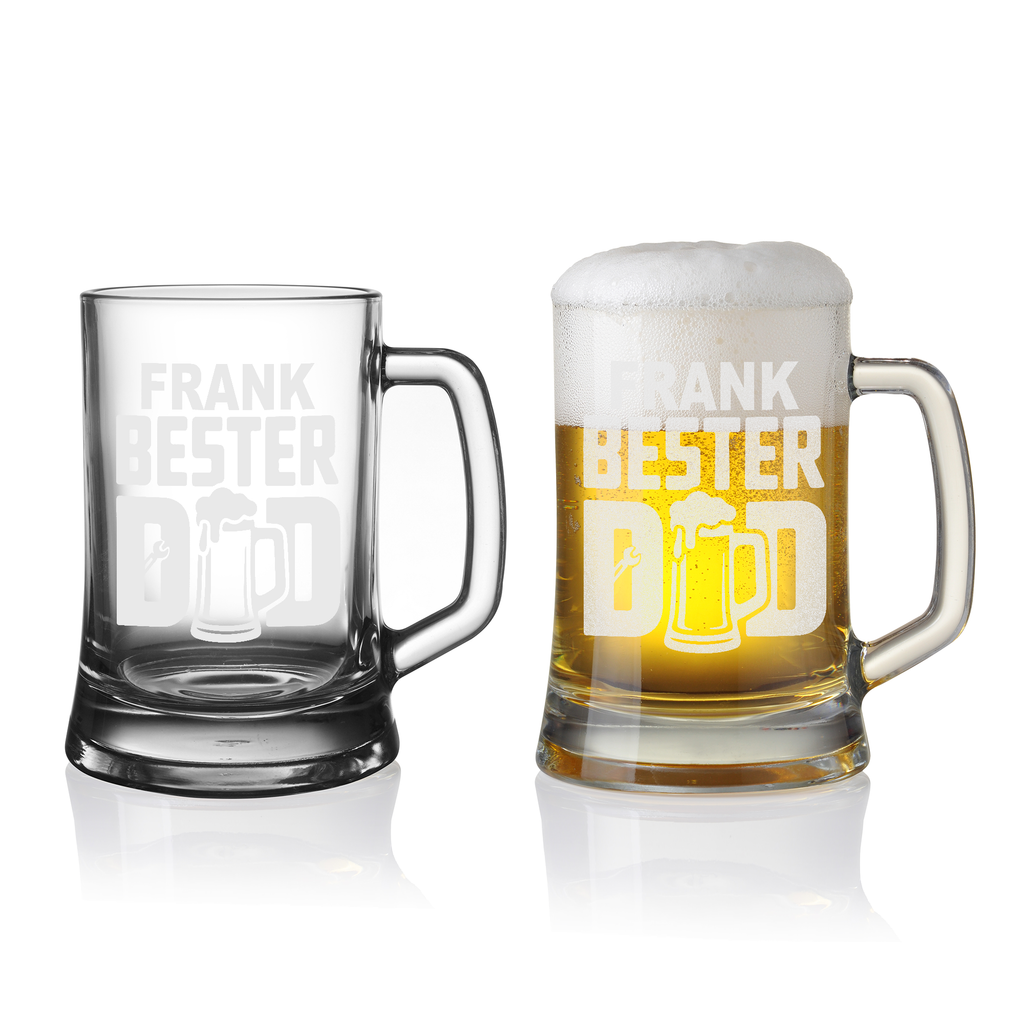 Personalisierter Bierkrug Glas mit Gravur – Bester Dad Motiv, Geschenkidee Vatertag, Geburtstag, Männergeschenk, Papa Geschenk personalisiert