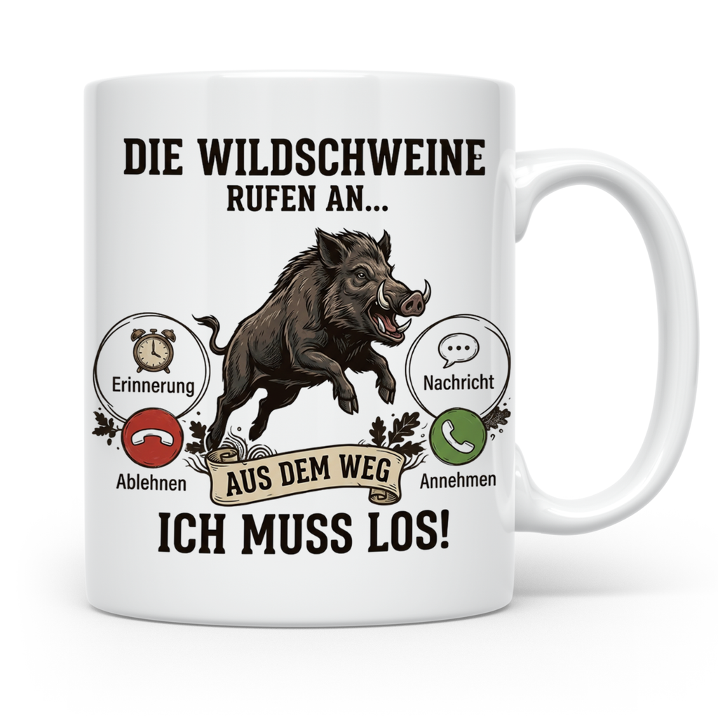 Jäger Tasse Wildschwein Spruch Die Wildschweine rufen an Kaf – Weiß [farbe:weiß]