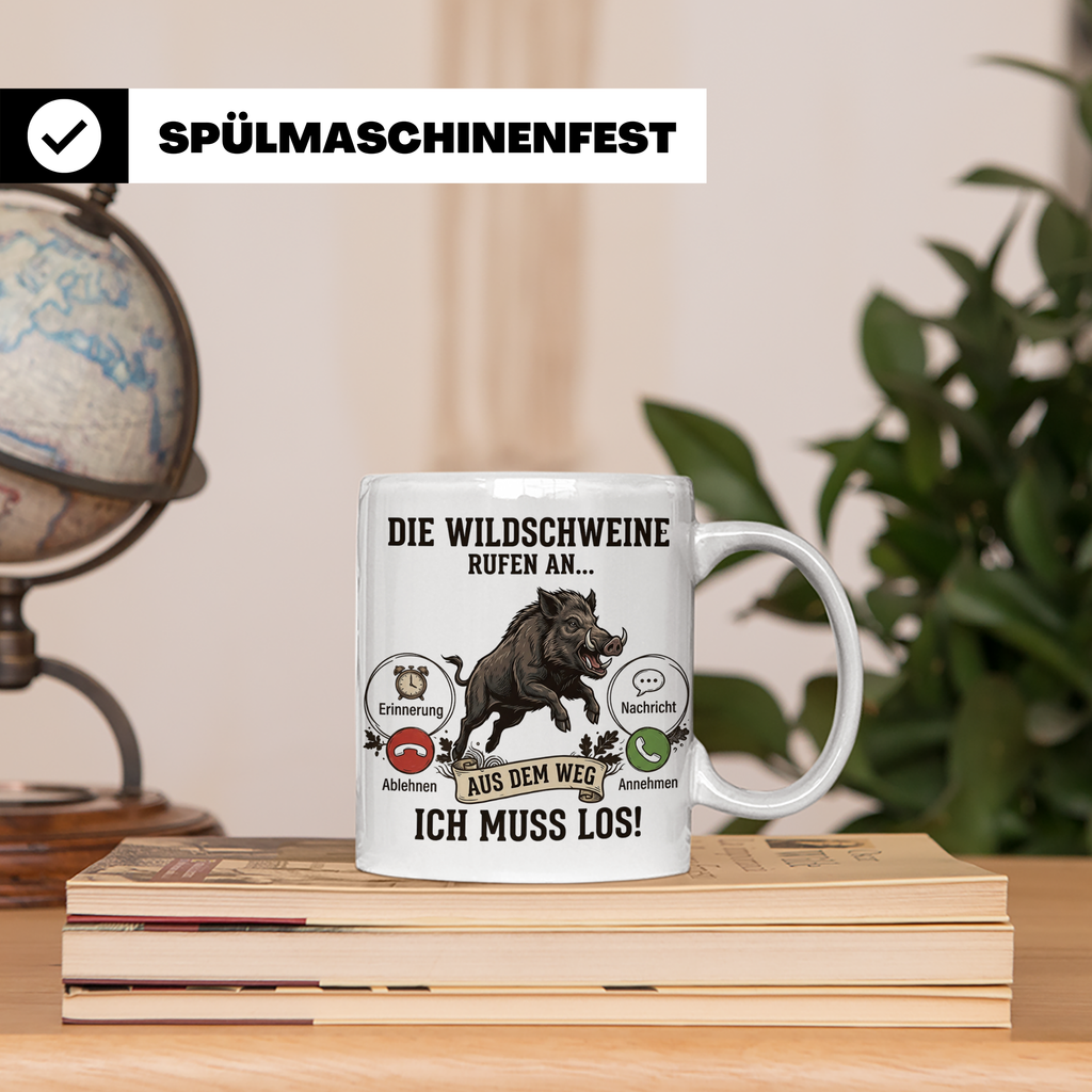 Jäger Tasse Wildschwein Spruch Die Wildschweine rufen an Kaf – Weiß [farbe:weiß]