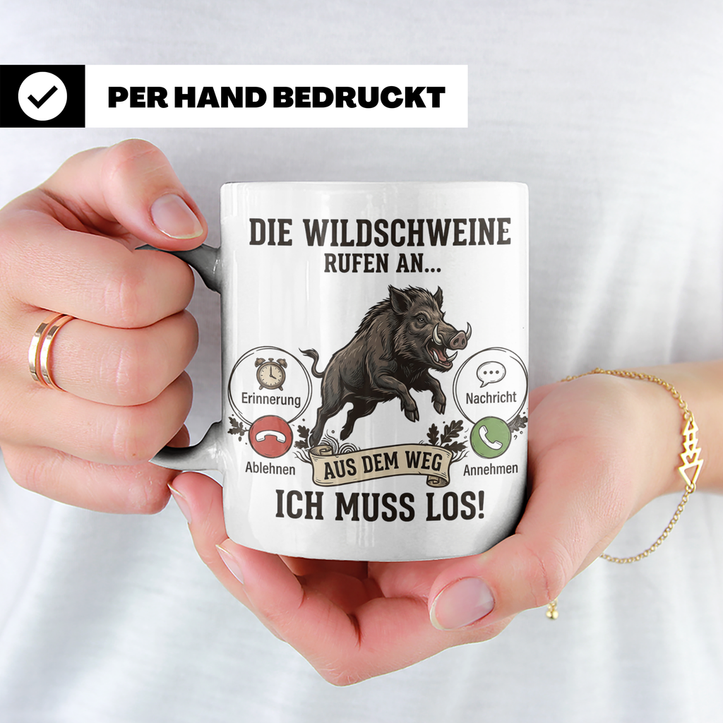 Jäger Tasse Wildschwein Spruch Die Wildschweine rufen an Kaf – Weiß [farbe:weiß]