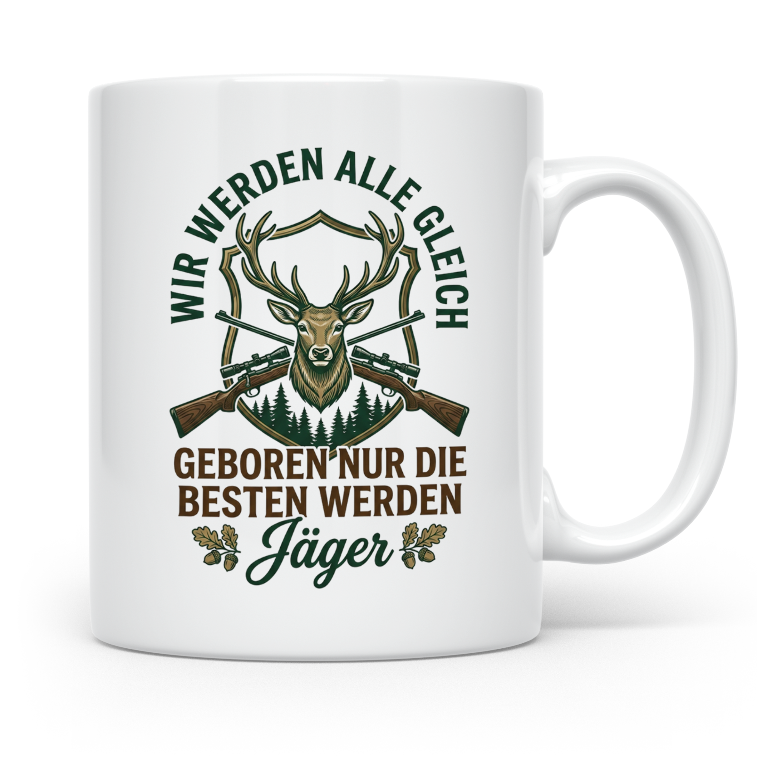Jäger Tasse mit Spruch 'Nur die besten werden Jäger', Hirsch – Weiß [farbe:weiß]