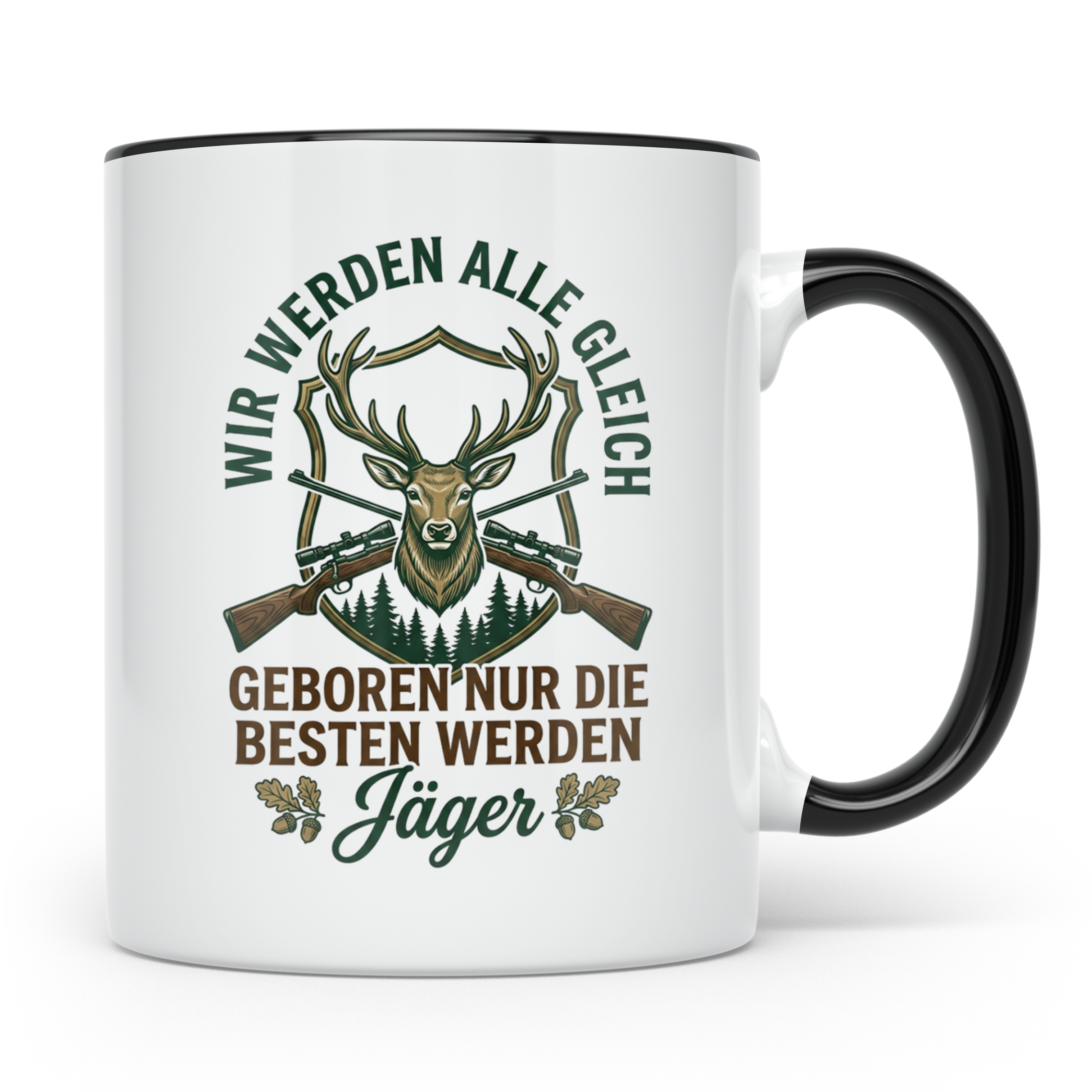 Jäger Tasse mit Spruch 'Nur die besten werden Jäger', Hirsch – Schwarz [farbe:schwarz]