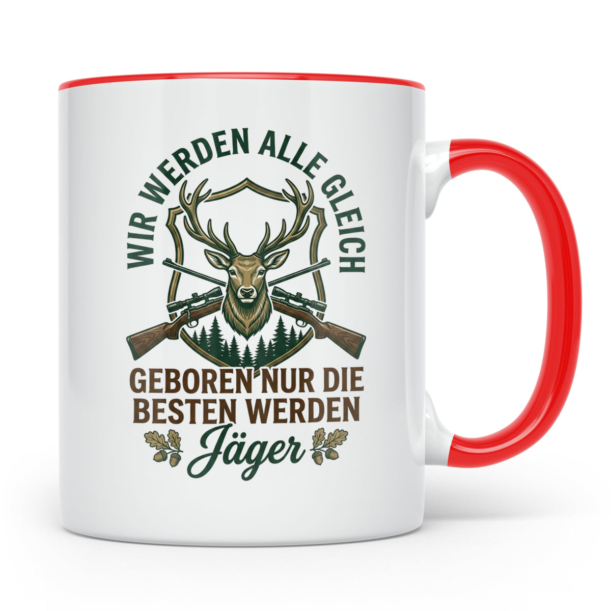 Jäger Tasse mit Spruch 'Nur die besten werden Jäger', Hirsch – Rot [farbe:rot]