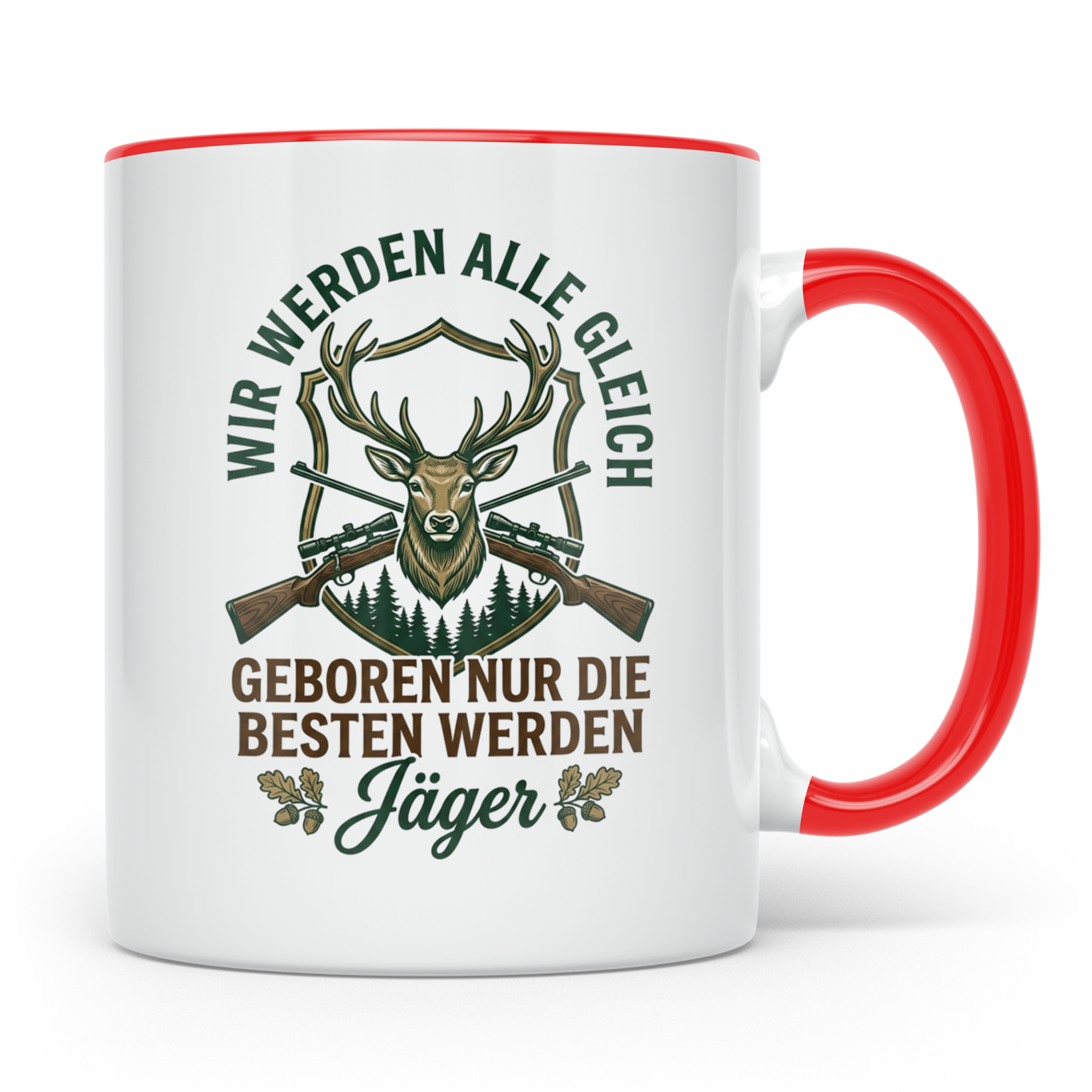 Jäger Tasse mit Spruch 'Nur die besten werden Jäger', Hirsch – Rot [farbe:rot]