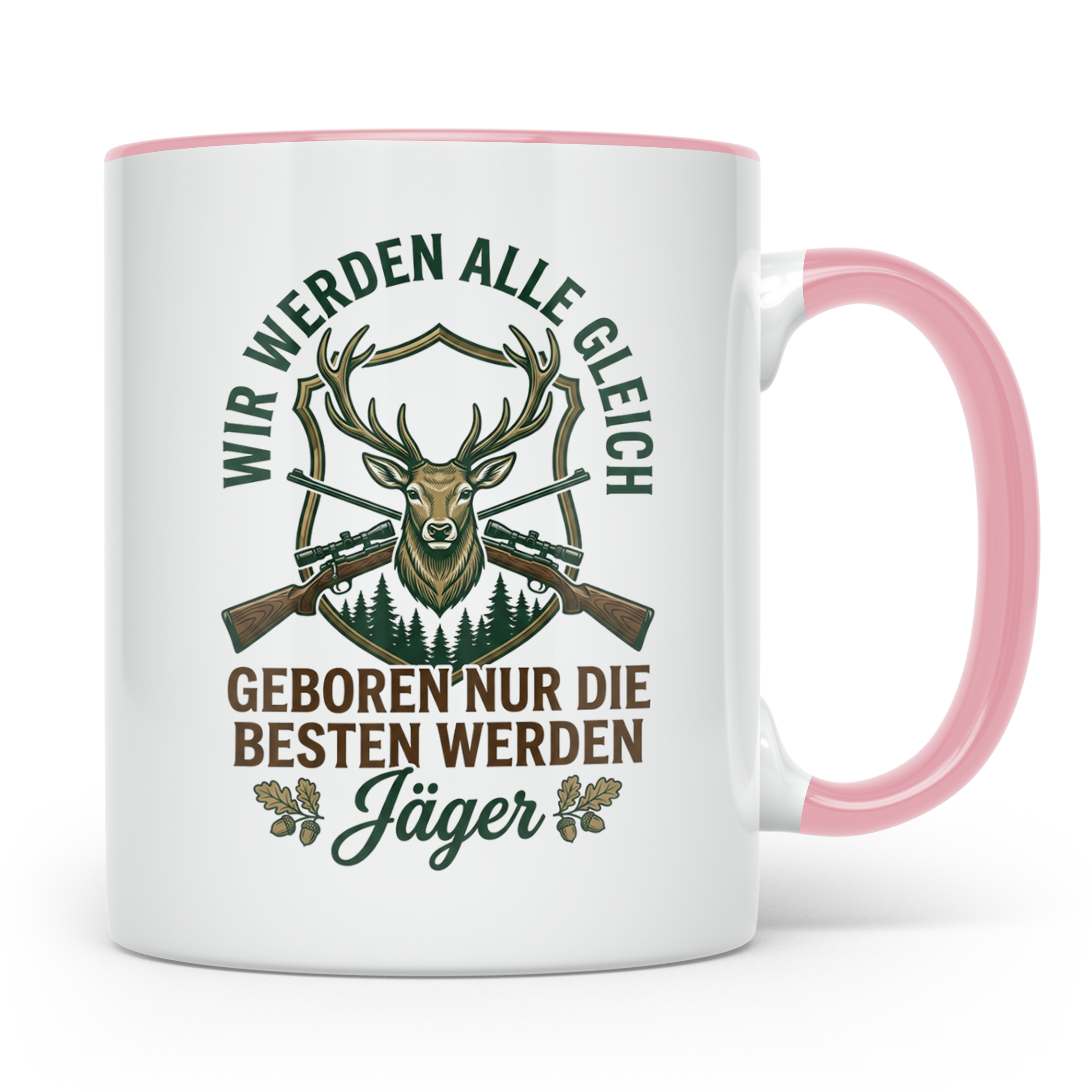 Jäger Tasse mit Spruch 'Nur die besten werden Jäger', Hirsch – Rosa [farbe:rosa]