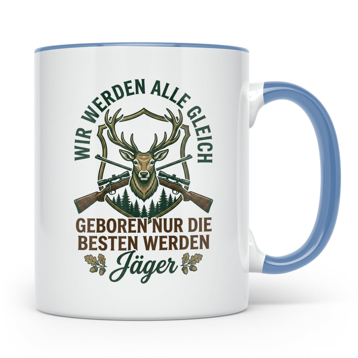Jäger Tasse mit Spruch 'Nur die besten werden Jäger', Hirsch – Blau [farbe:blau]