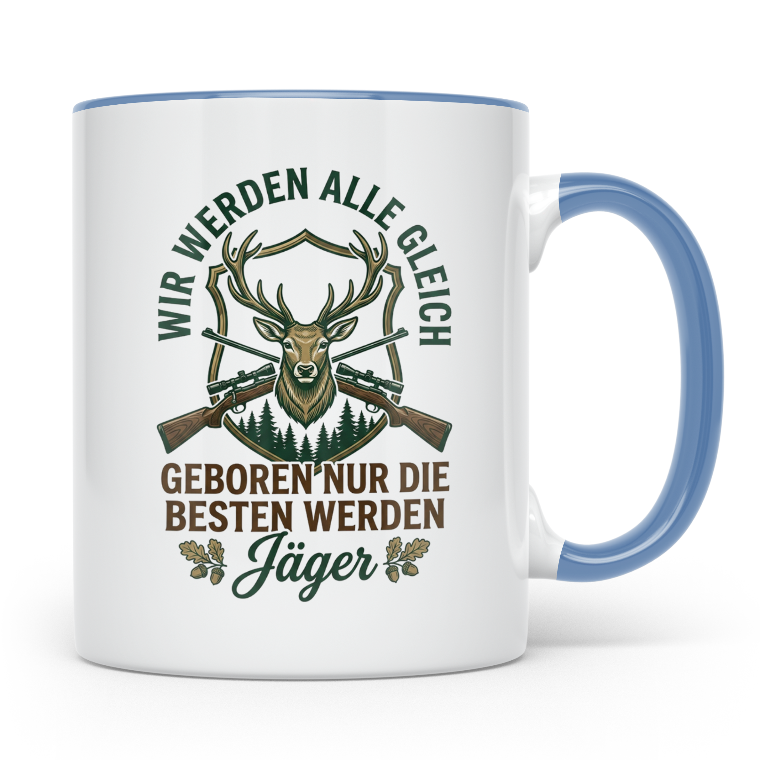 Jäger Tasse mit Spruch 'Nur die besten werden Jäger', Hirsch – Blau [farbe:blau]