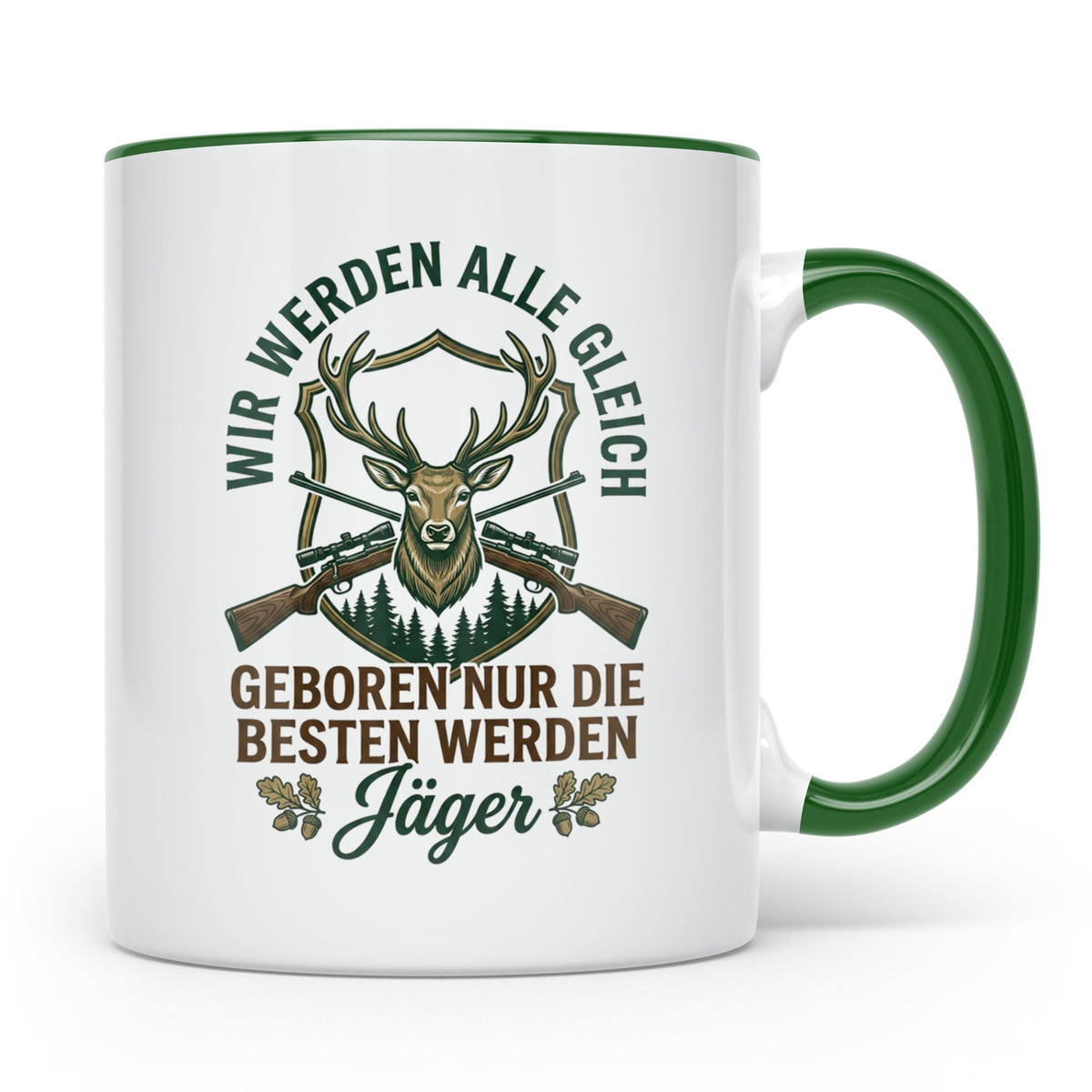 Jäger Tasse mit Spruch 'Nur die besten werden Jäger', Hirsch – Grün [farbe:grün]