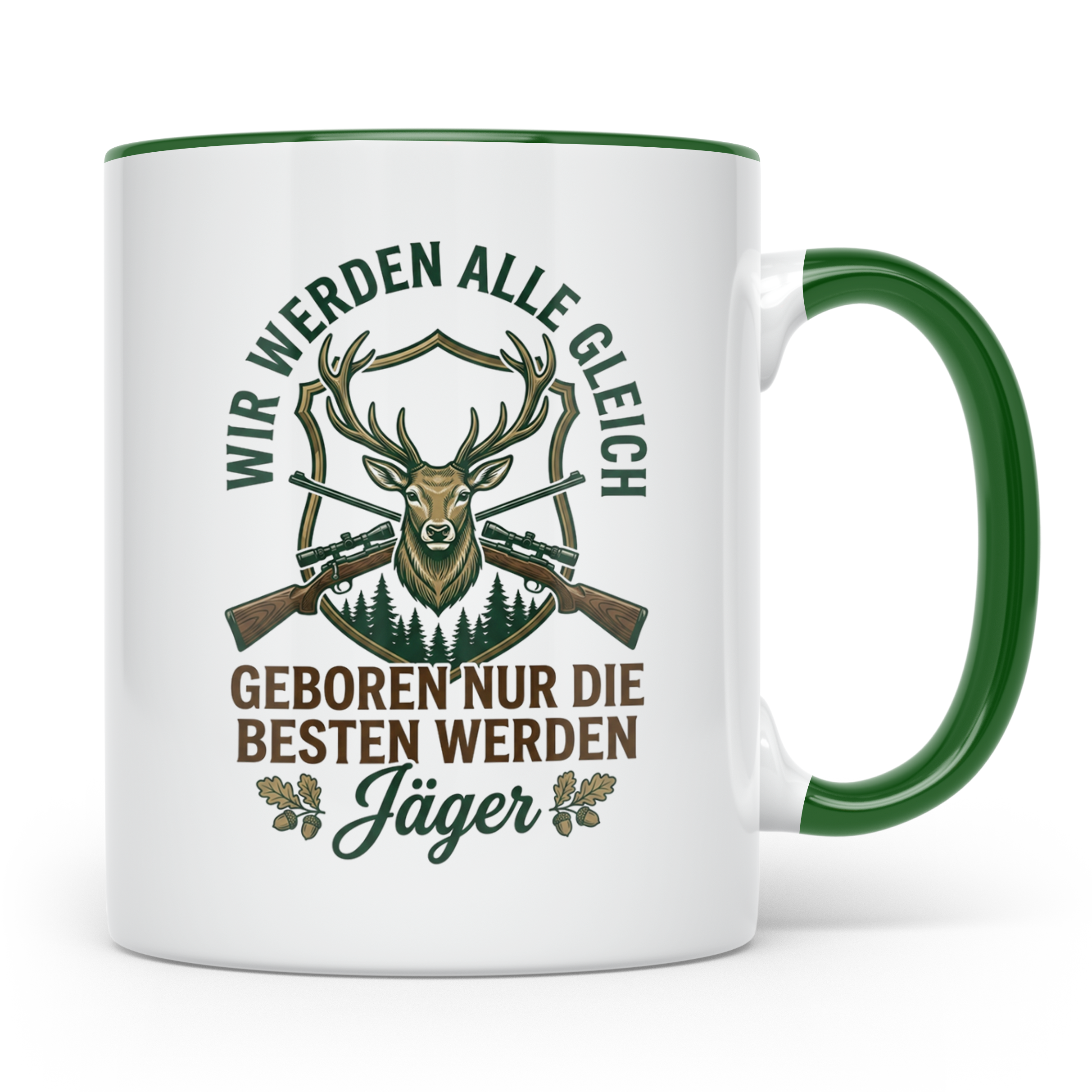 Jäger Tasse mit Spruch 'Nur die besten werden Jäger', Hirsch – Grün [farbe:grün]
