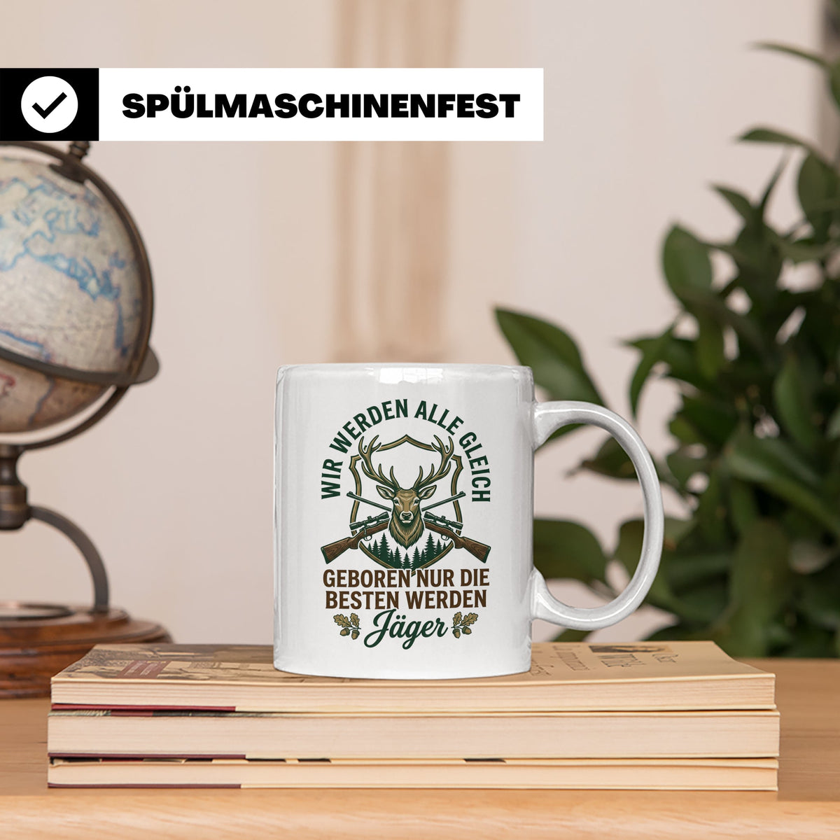 Jäger Tasse mit Spruch 'Nur die besten werden Jäger', Hirsch – Weiß [farbe:weiß]
