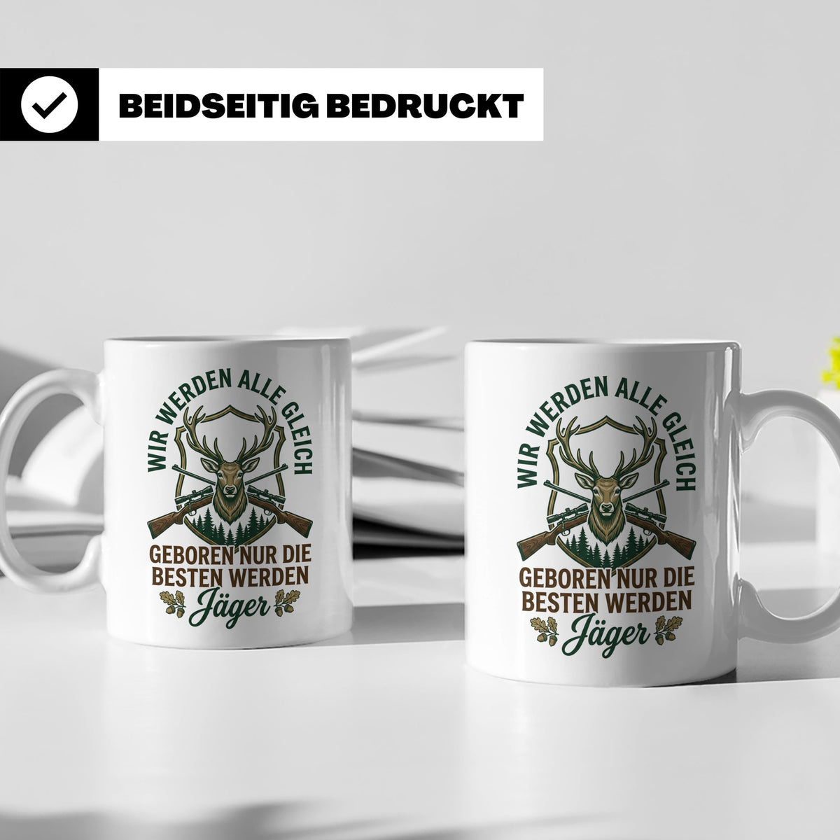 Jäger Tasse mit Spruch 'Nur die besten werden Jäger', Hirsch – Weiß [farbe:weiß]