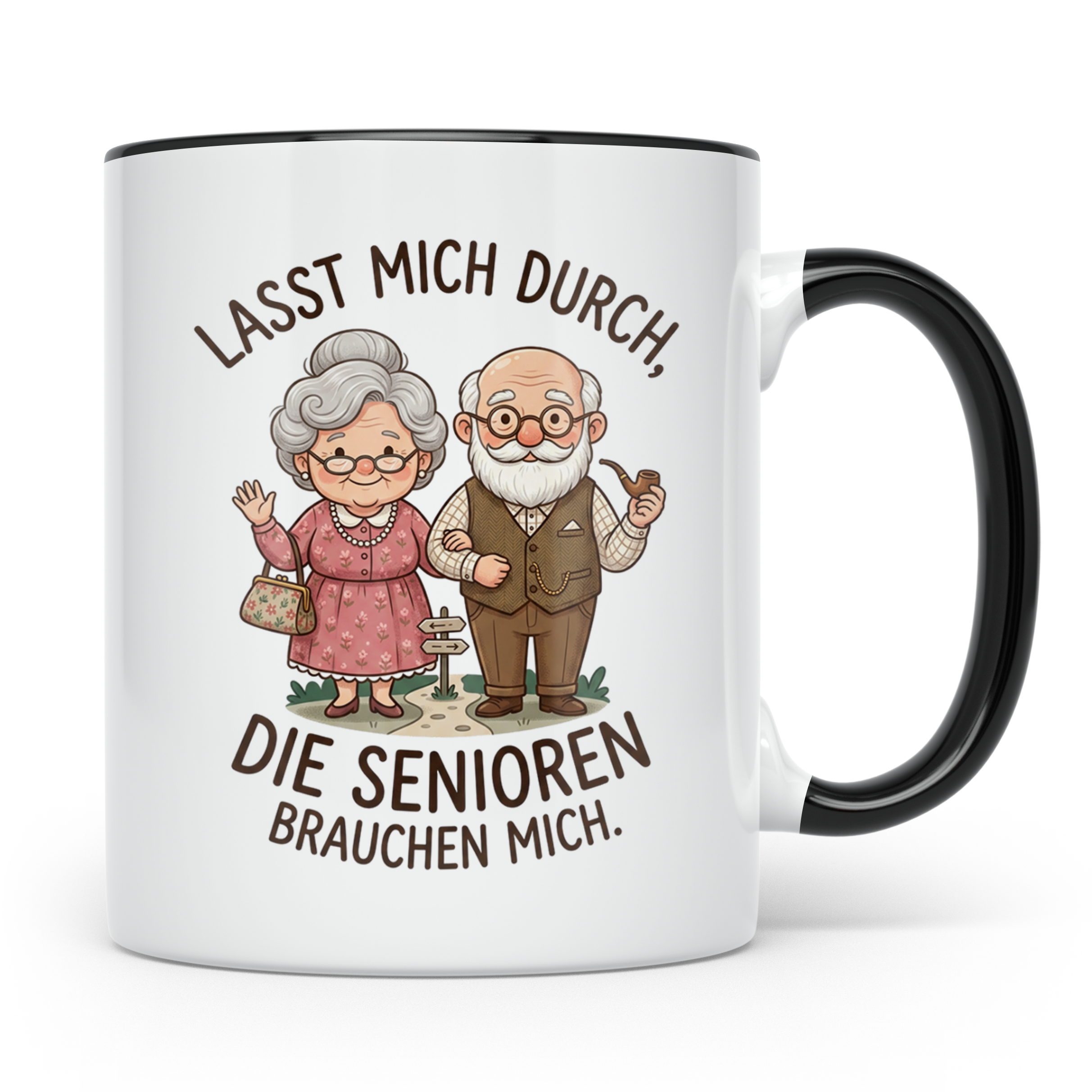 Altenpfleger Tasse mit Spruch Lasst mich durch, die Senioren – Schwarz [farbe:schwarz]