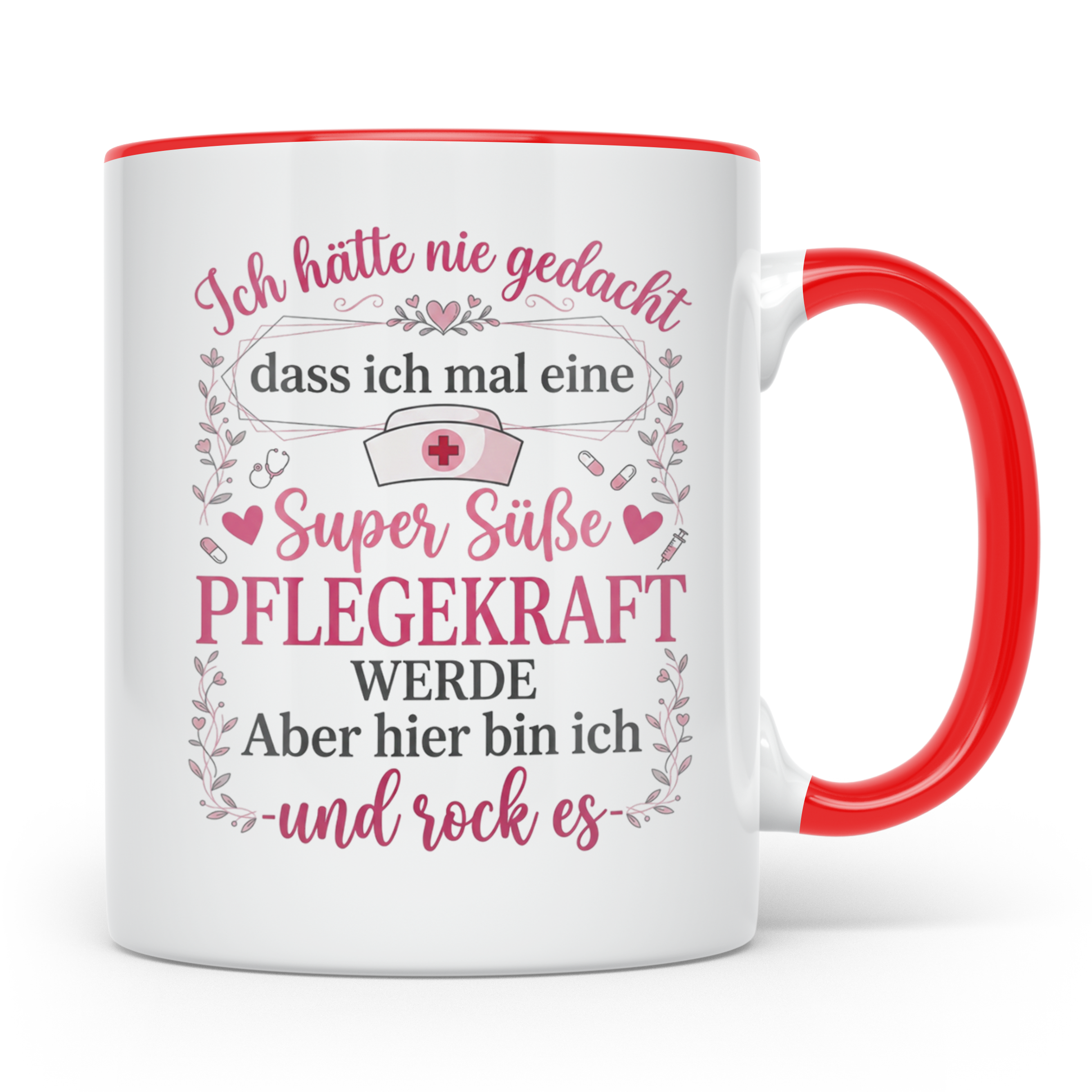 Pflegekraft Tasse mit Spruch Super Süße Pflegekraft, Geschen – Rot [farbe:rot]