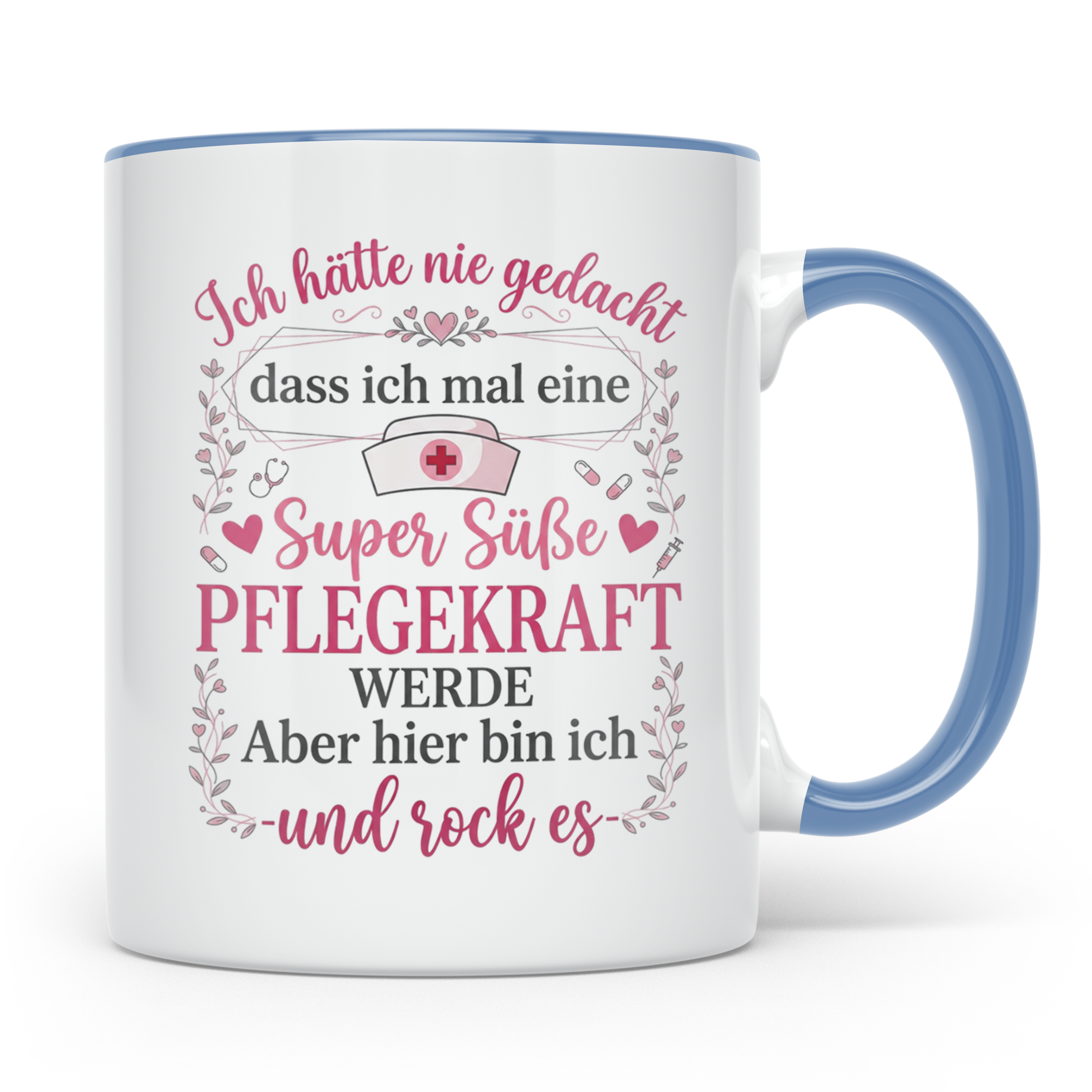 Pflegekraft Tasse mit Spruch Super Süße Pflegekraft, Geschen – Blau [farbe:blau]