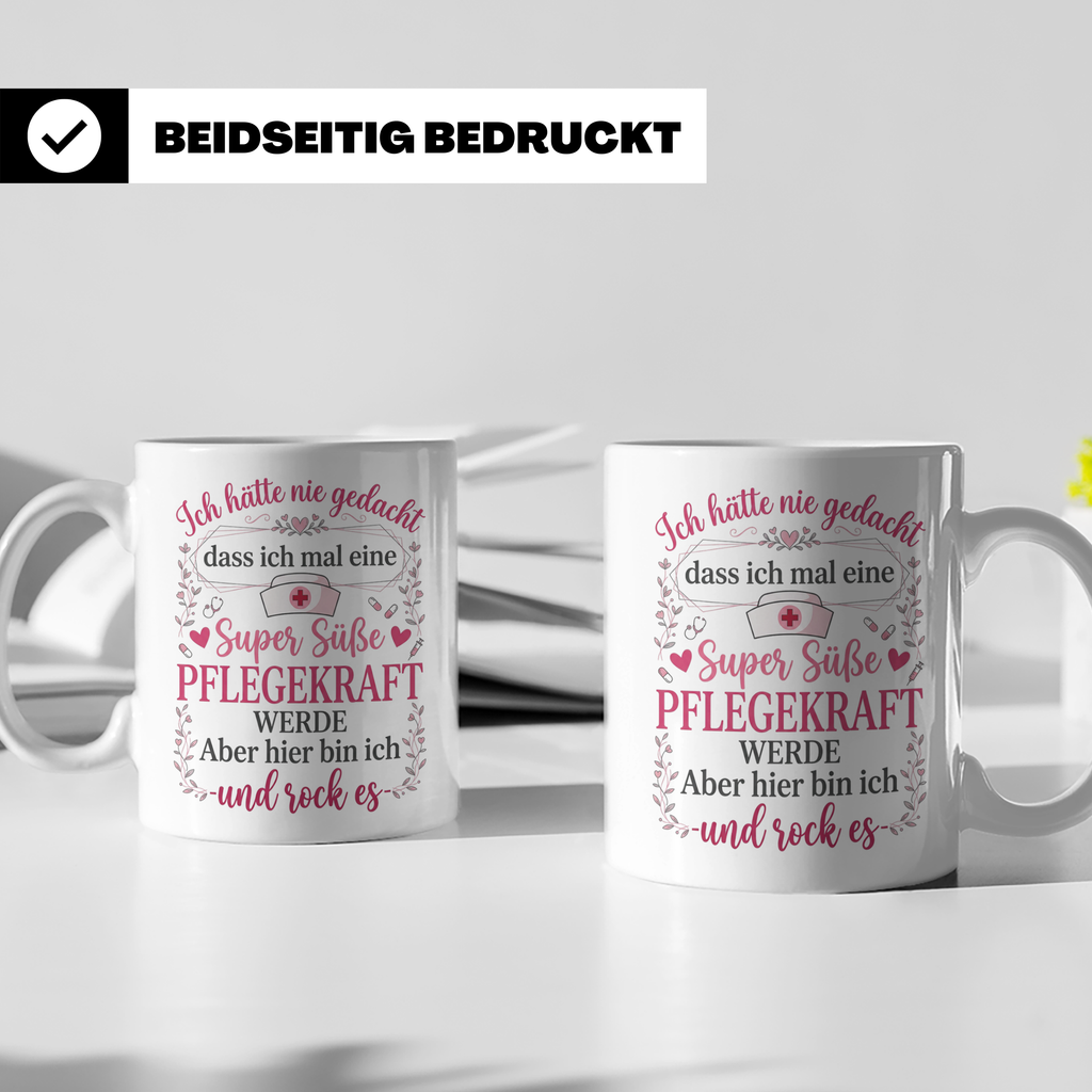 Pflegekraft Tasse mit Spruch Super Süße Pflegekraft, Geschen – Weiß [farbe:weiß]
