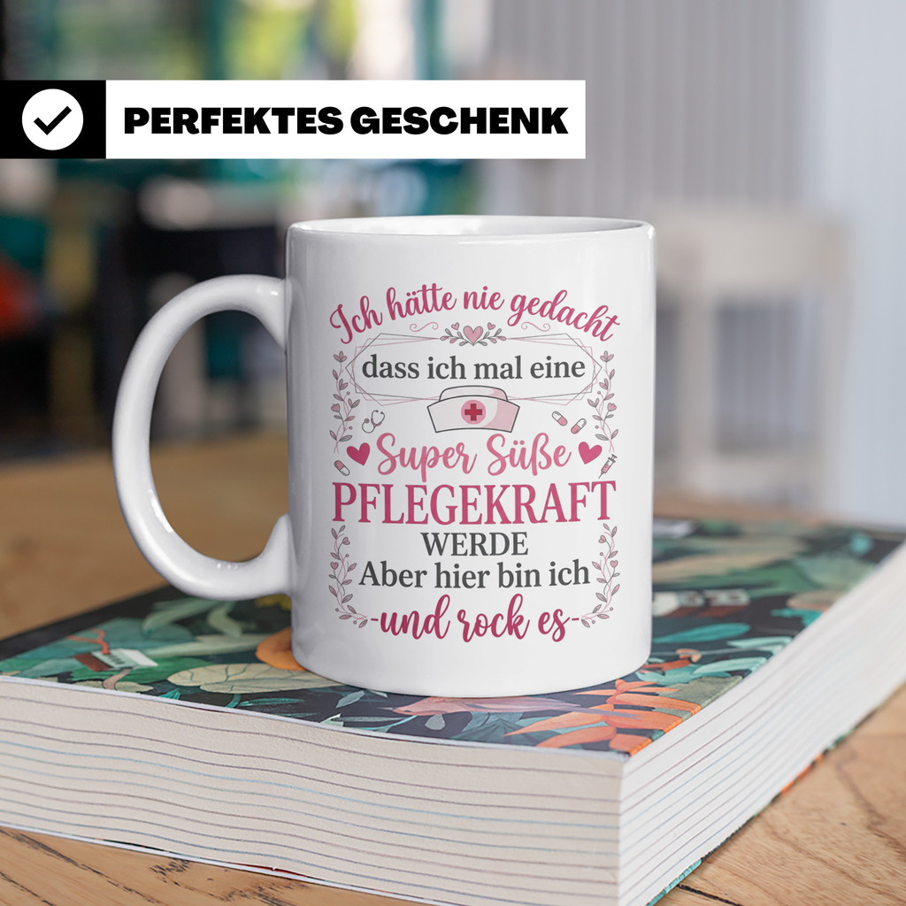 Pflegekraft Tasse mit Spruch Super Süße Pflegekraft, Geschen – Weiß [farbe:weiß]