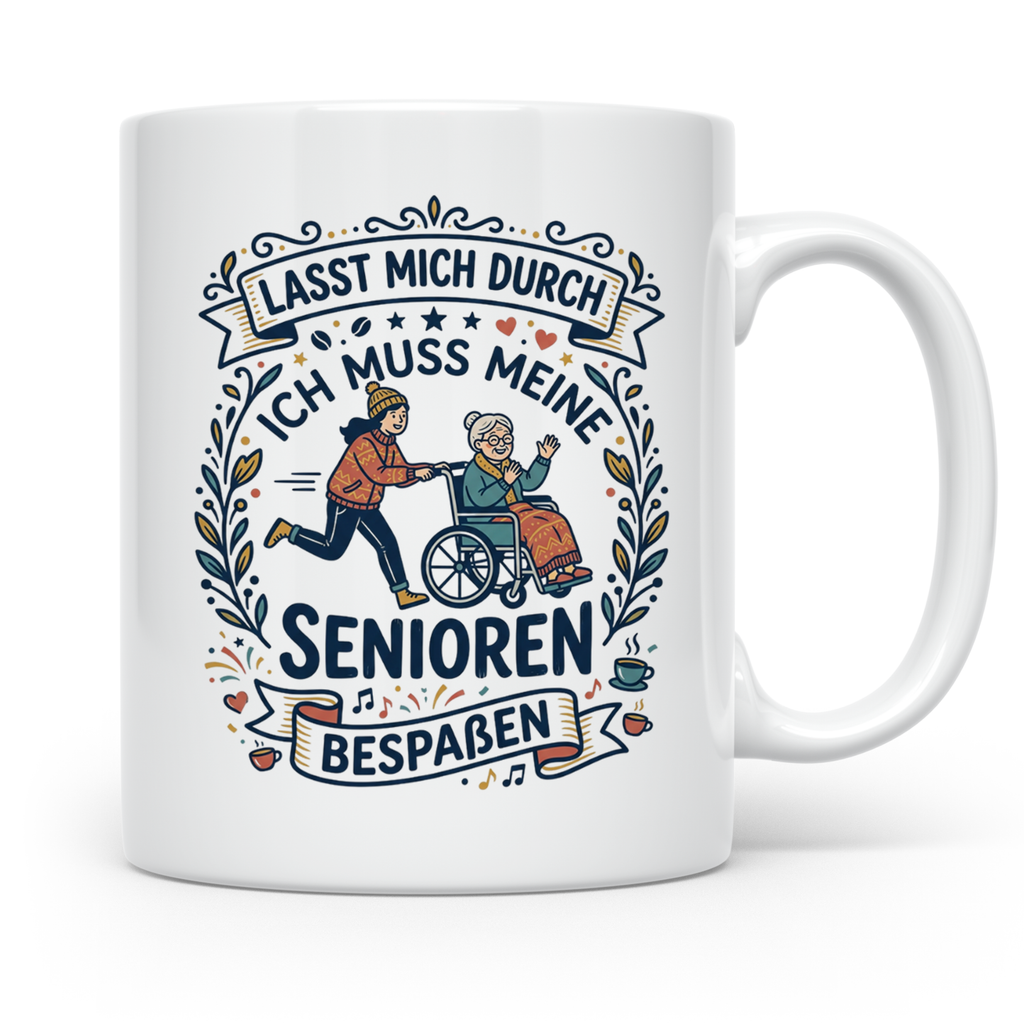Pflegekraft Tasse Senioren bespaßen, Geschenk für Altenpfleg – Weiß [farbe:weiß]