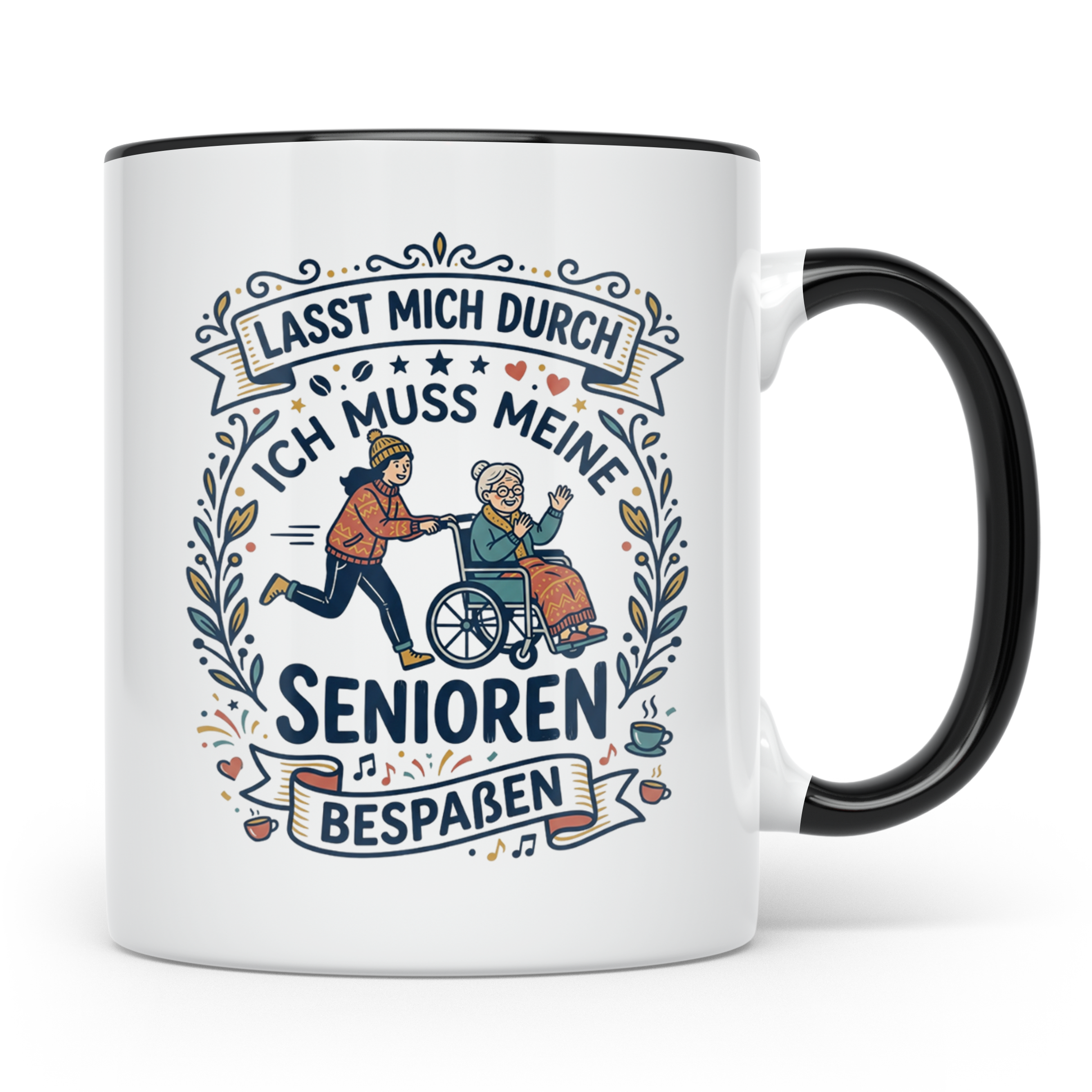 Pflegekraft Tasse Senioren bespaßen, Geschenk für Altenpfleg – Schwarz [farbe:schwarz]