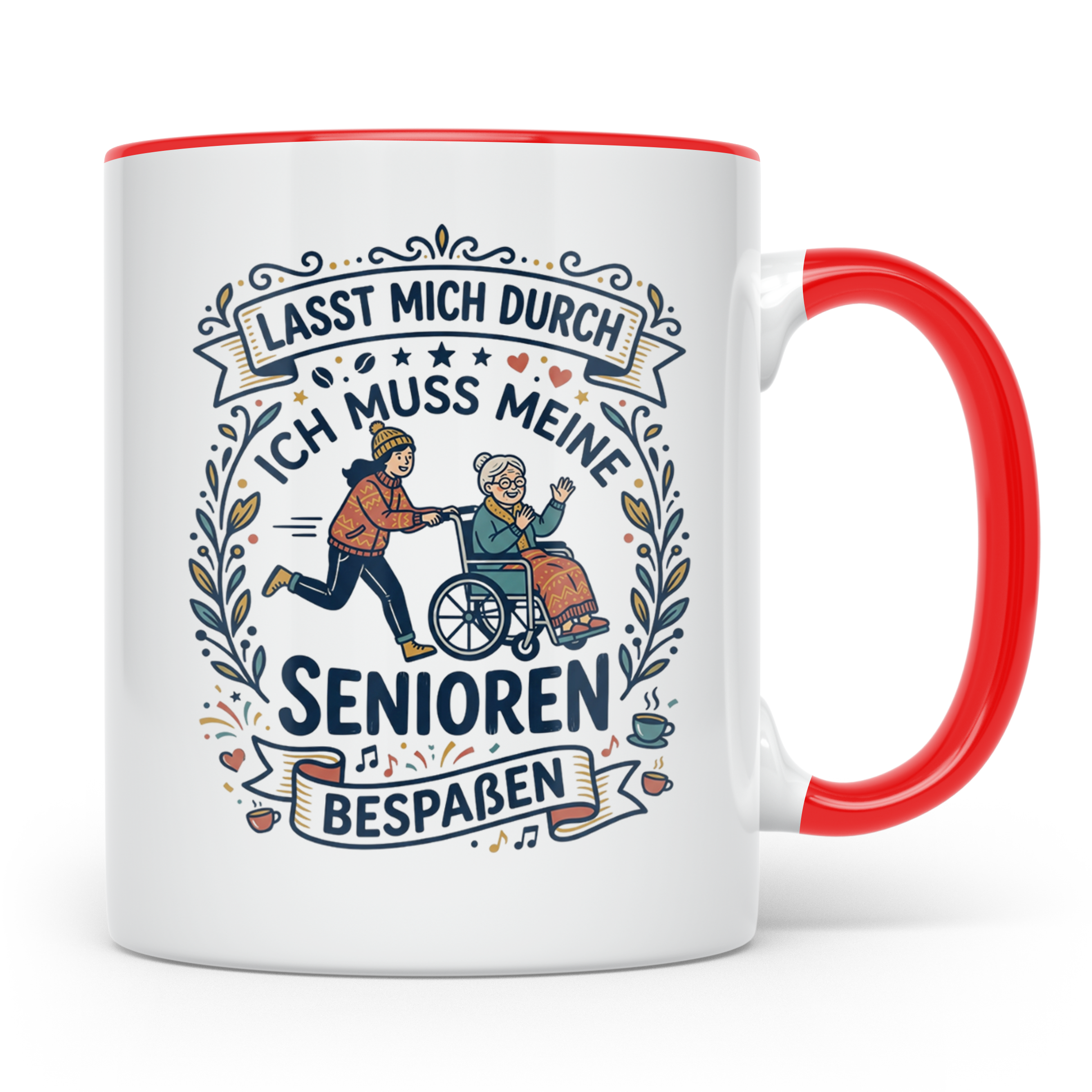 Pflegekraft Tasse Senioren bespaßen, Geschenk für Altenpfleg – Rot [farbe:rot]
