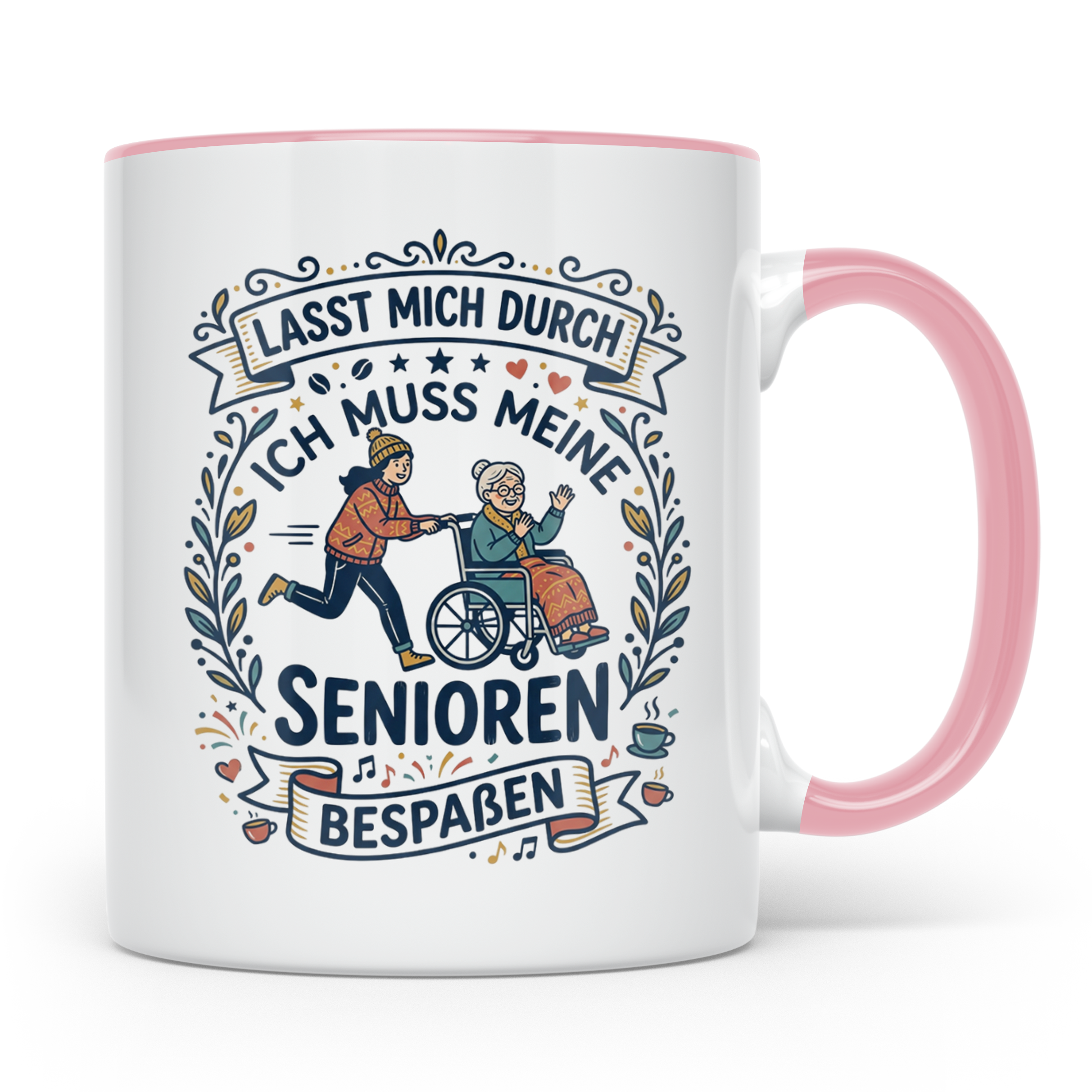 Pflegekraft Tasse Senioren bespaßen, Geschenk für Altenpfleg – Rosa [farbe:rosa]