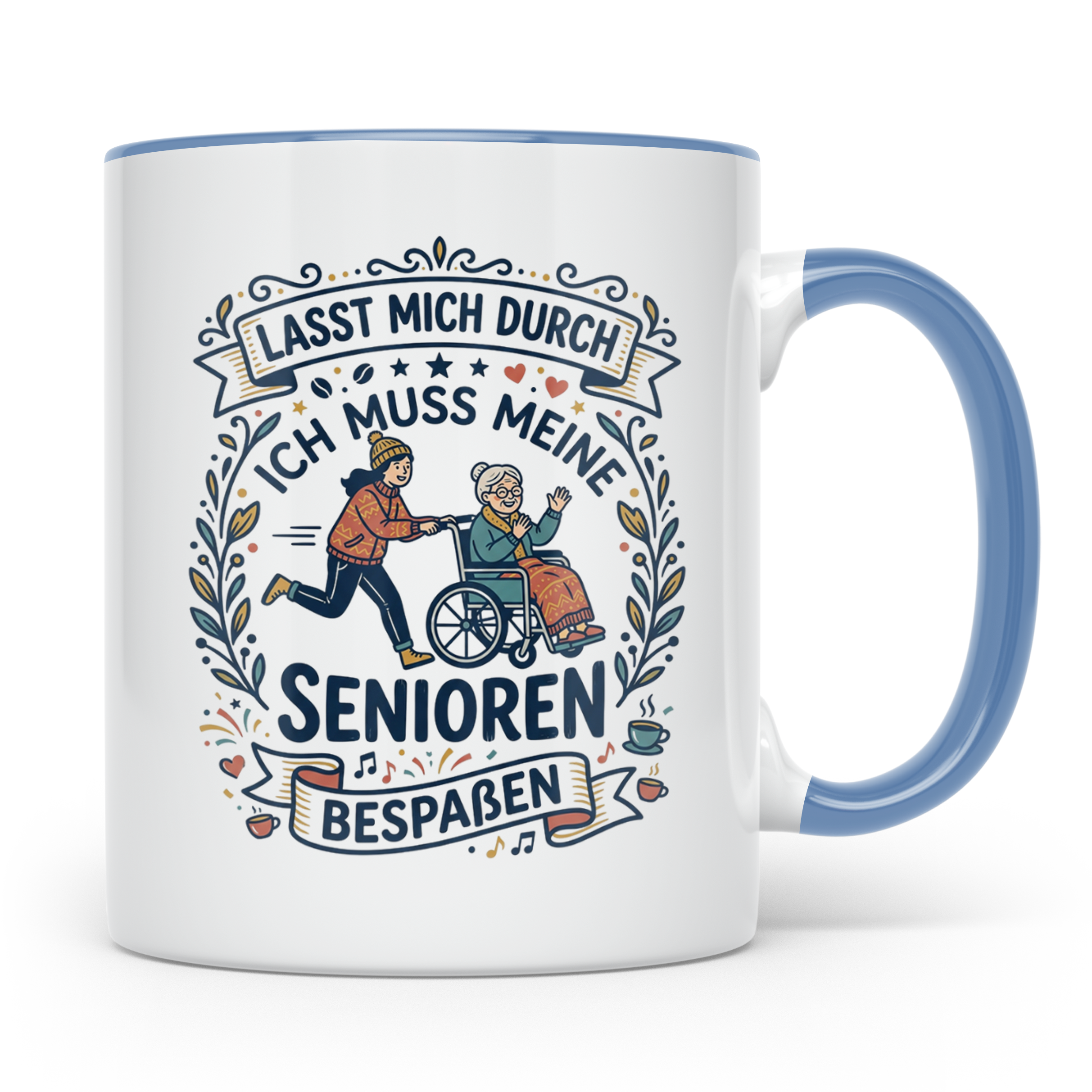 Pflegekraft Tasse Senioren bespaßen, Geschenk für Altenpfleg – Blau [farbe:blau]