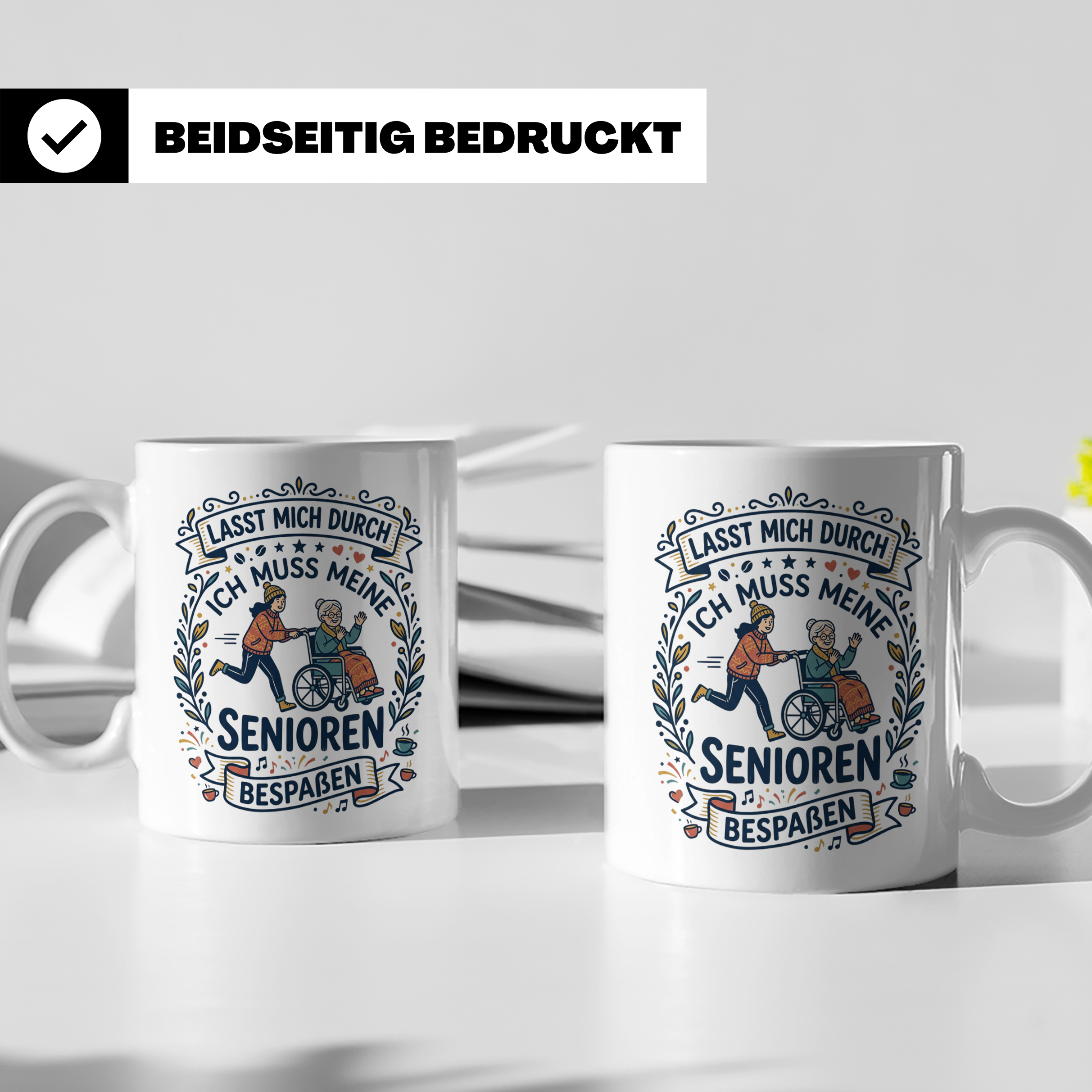 Pflegekraft Tasse Senioren bespaßen, Geschenk für Altenpfleg – Weiß [farbe:weiß]
