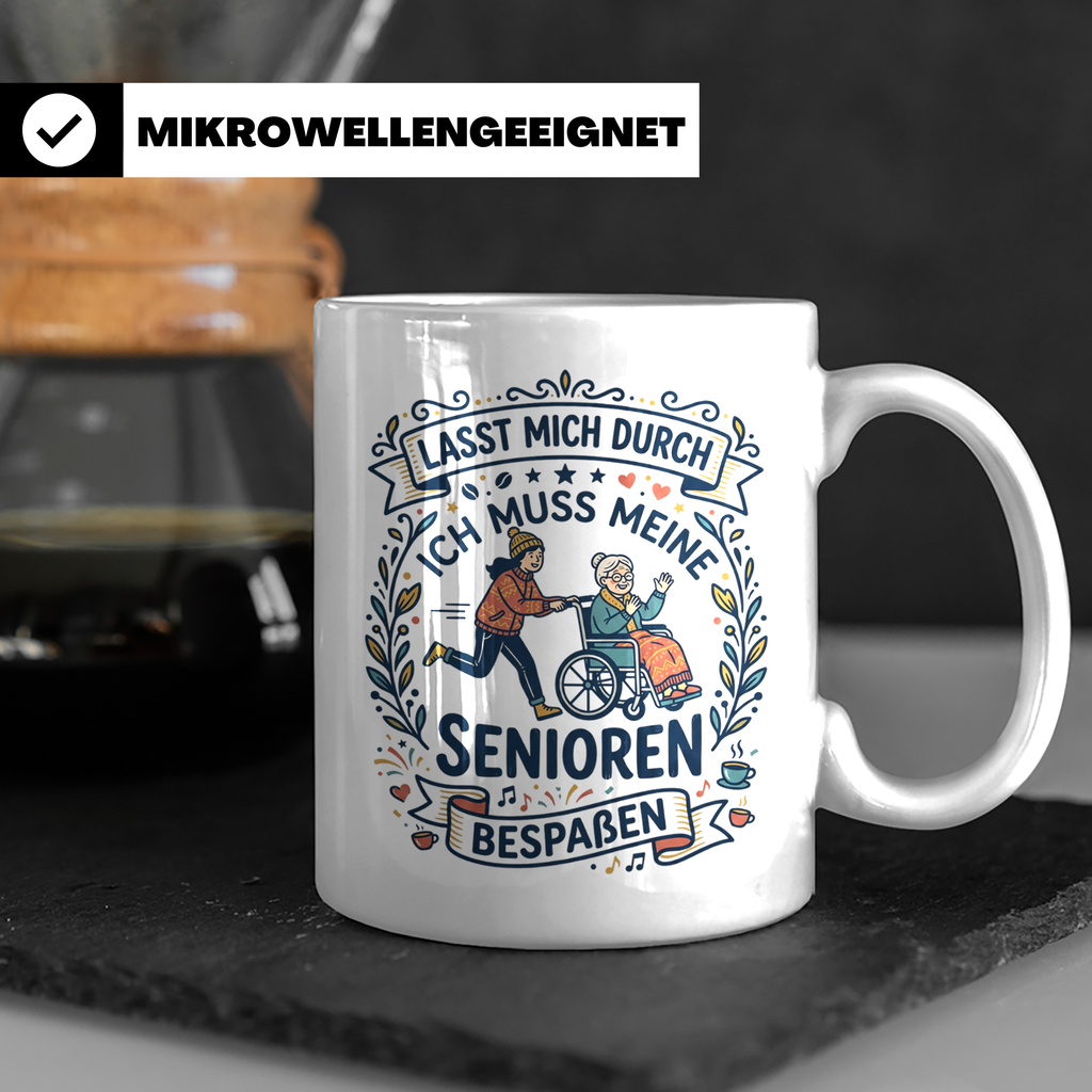 Pflegekraft Tasse Senioren bespaßen, Geschenk für Altenpfleg – Weiß [farbe:weiß]