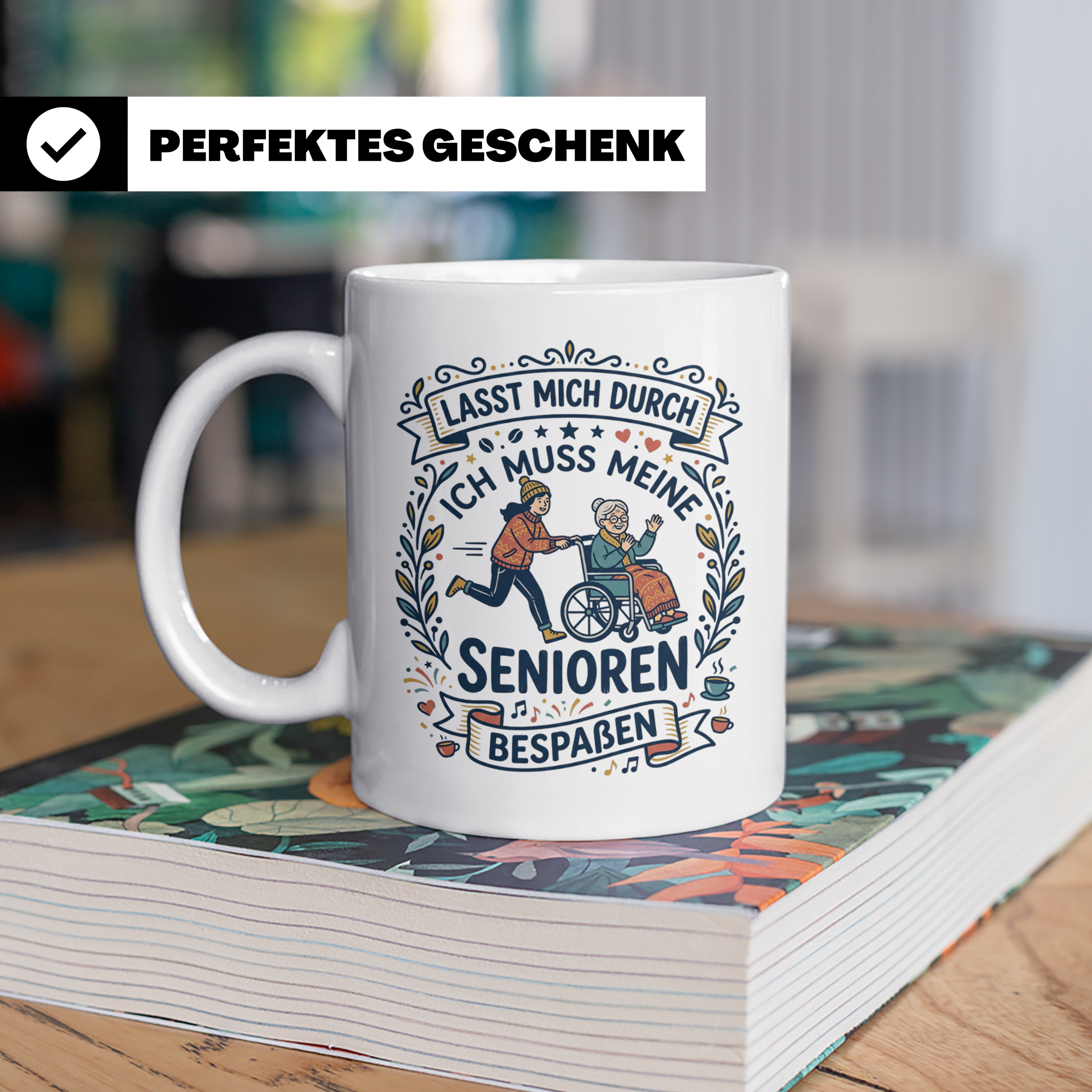 Pflegekraft Tasse Senioren bespaßen, Geschenk für Altenpfleg – Weiß [farbe:weiß]