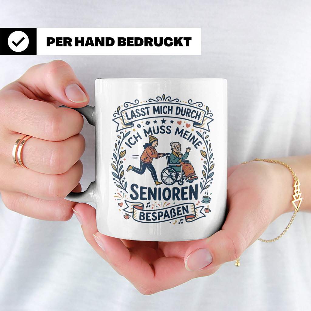 Pflegekraft Tasse Senioren bespaßen, Geschenk für Altenpfleg – Weiß [farbe:weiß]