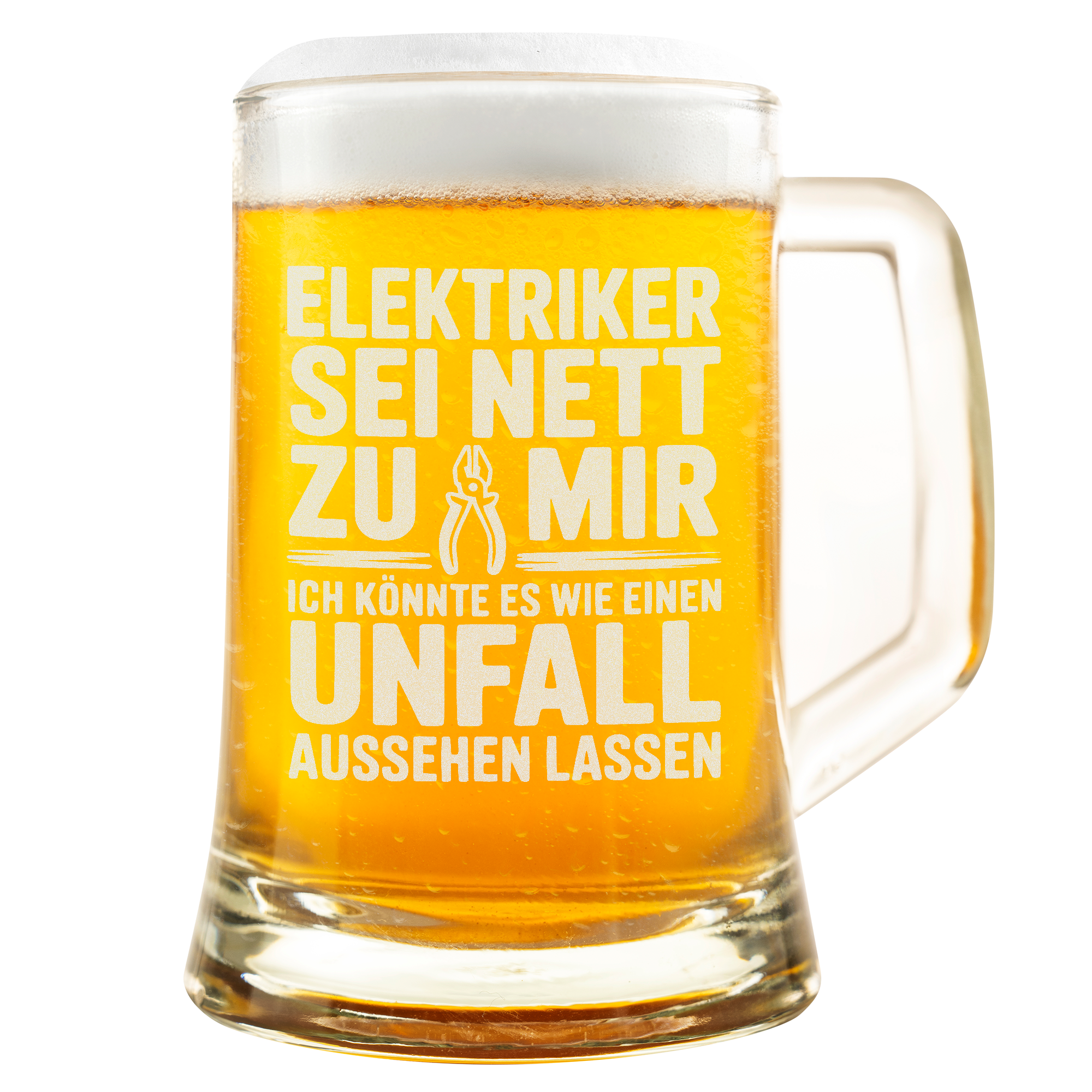 Bierkrug für Elektriker – Lustiges Geschenk für Handwerker, humorvolles Abschiedsgeschenk, Elektriker Spruch "Unfall aussehen lassen"