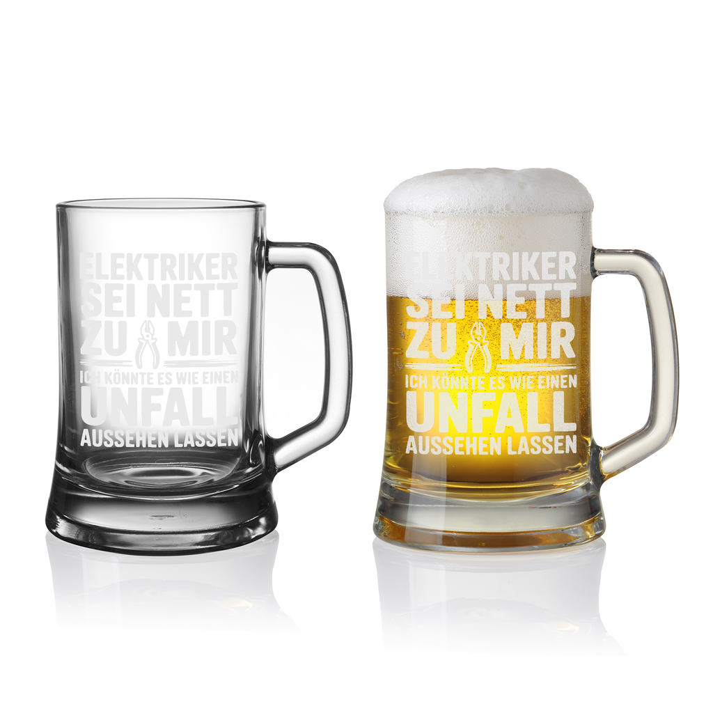 Bierkrug für Elektriker – Lustiges Geschenk für Handwerker, humorvolles Abschiedsgeschenk, Elektriker Spruch "Unfall aussehen lassen"