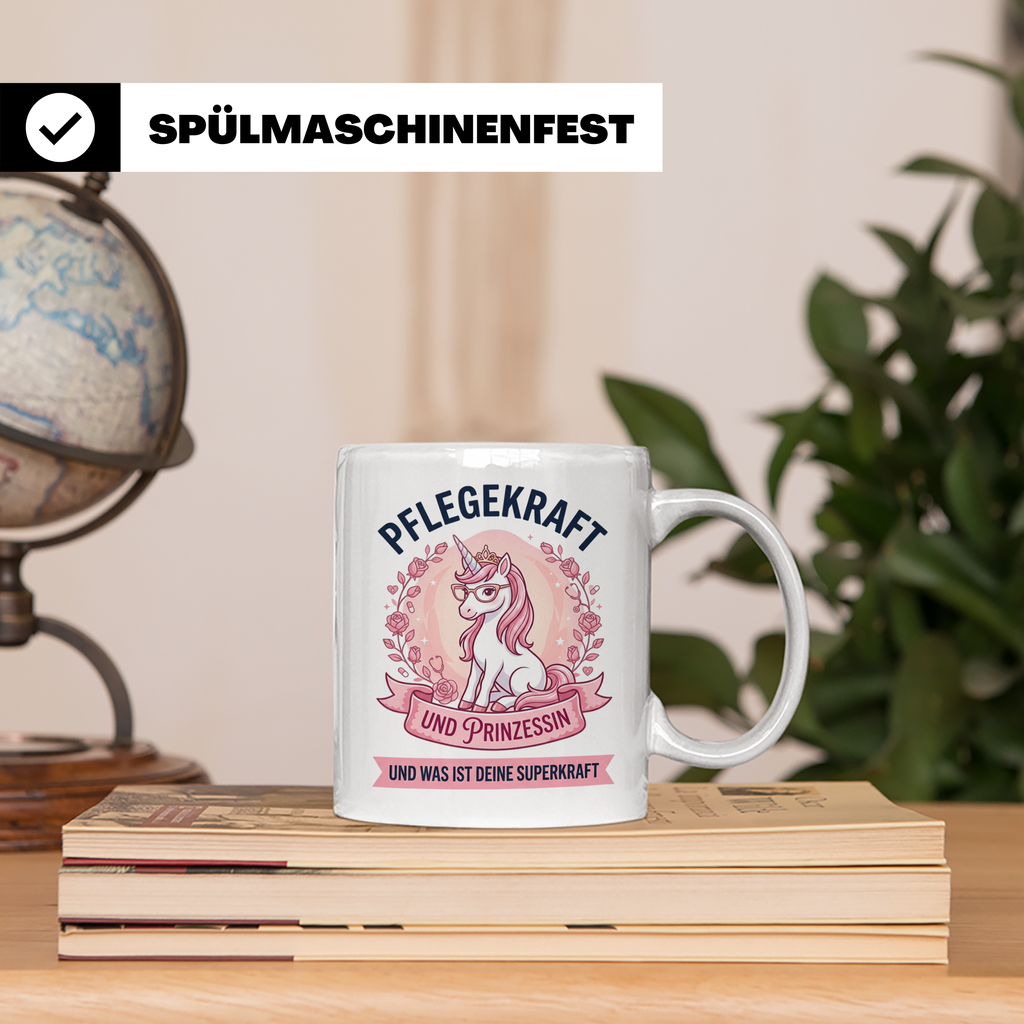 Pflegekraft Tasse Einhorn Prinzessin Spruch | Geschenk für K – Weiß [farbe:weiß]
