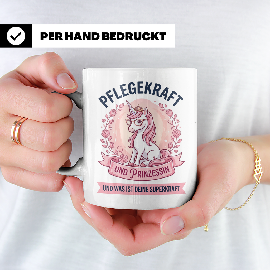 Pflegekraft Tasse Einhorn Prinzessin Spruch | Geschenk für K – Weiß [farbe:weiß]
