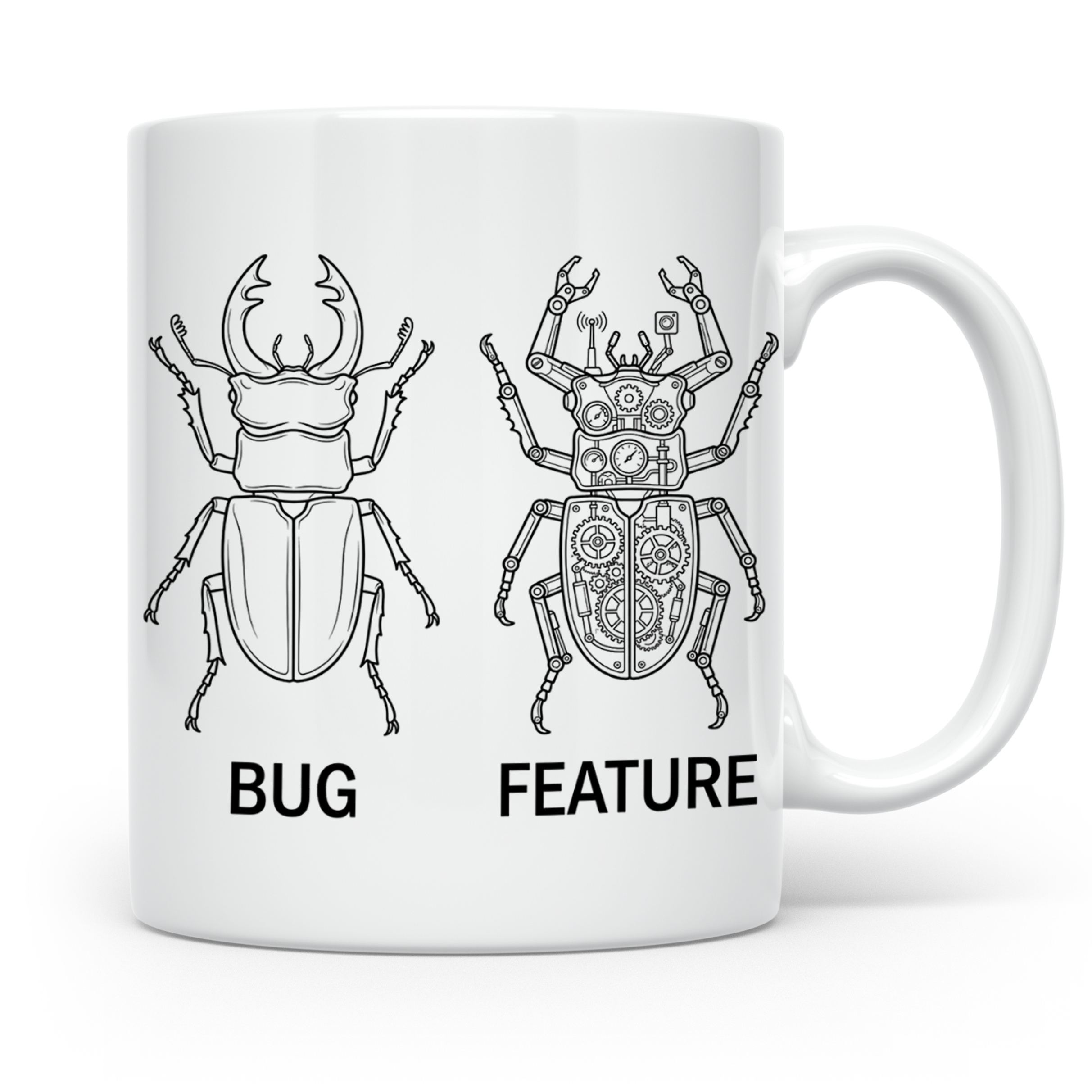 Programmierer Tasse Bug Feature, lustiger Spruch für Entwick – Weiß [farbe:weiß]