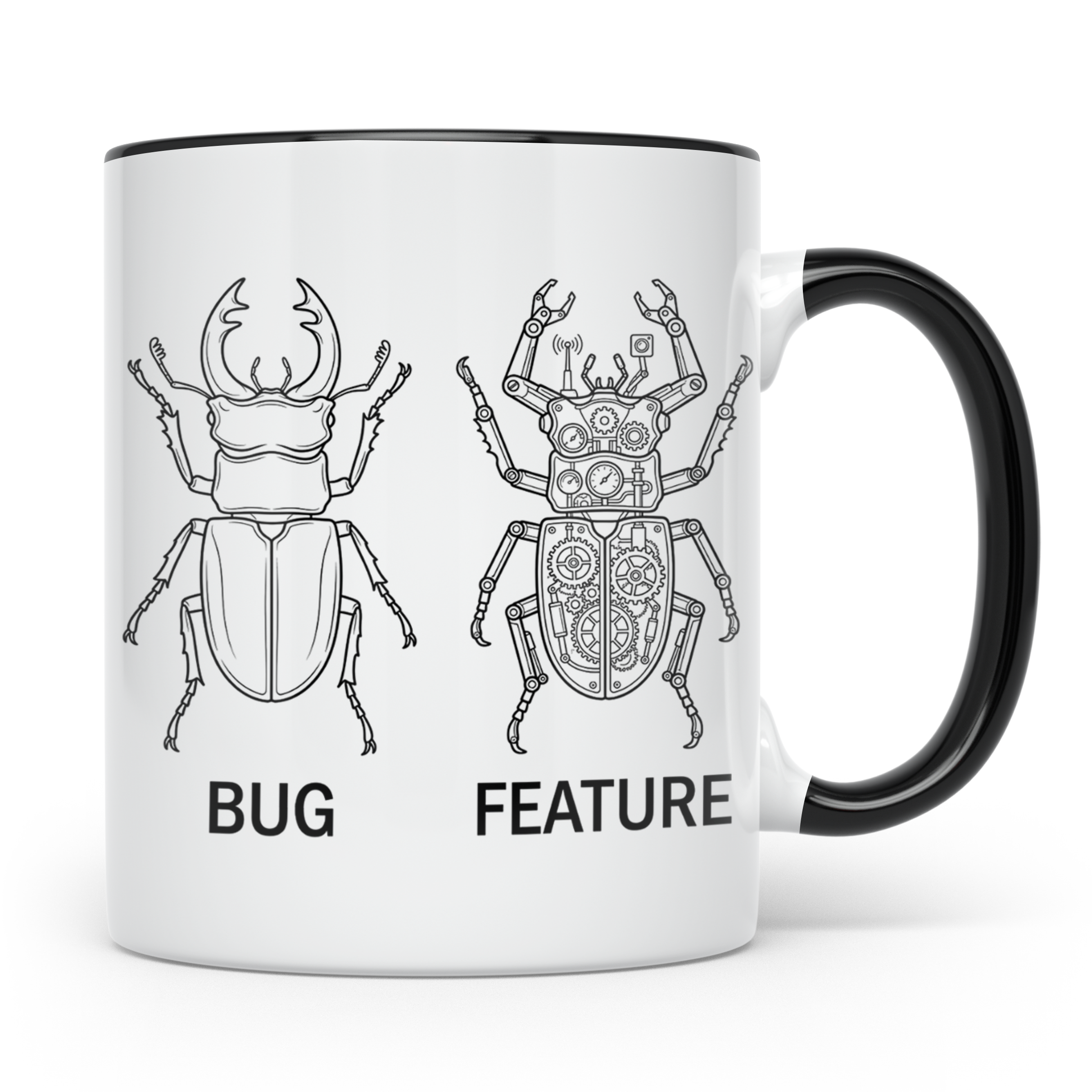 Programmierer Tasse Bug Feature, lustiger Spruch für Entwick – Schwarz [farbe:schwarz]