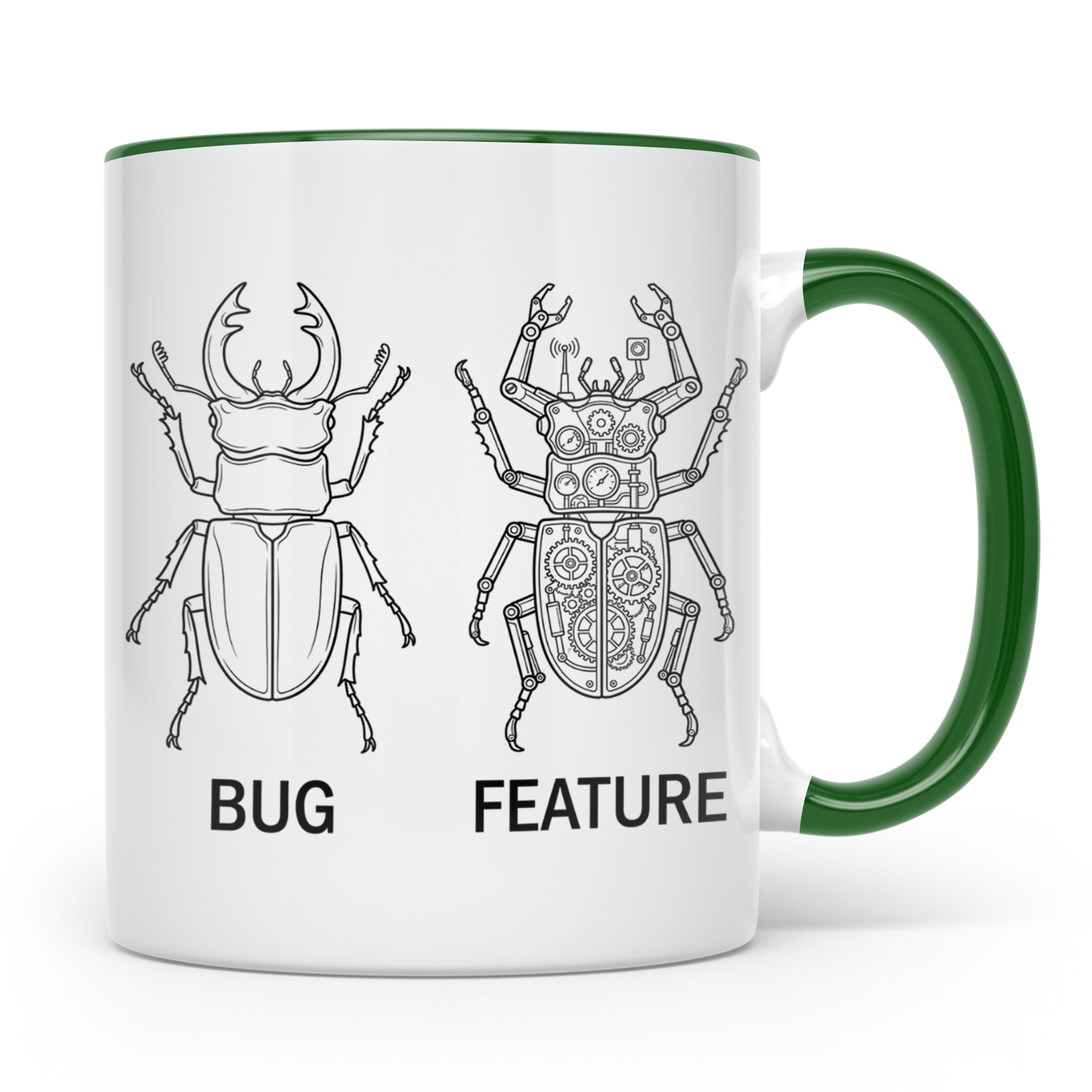 Programmierer Tasse Bug Feature, lustiger Spruch für Entwick – Grün [farbe:grün]