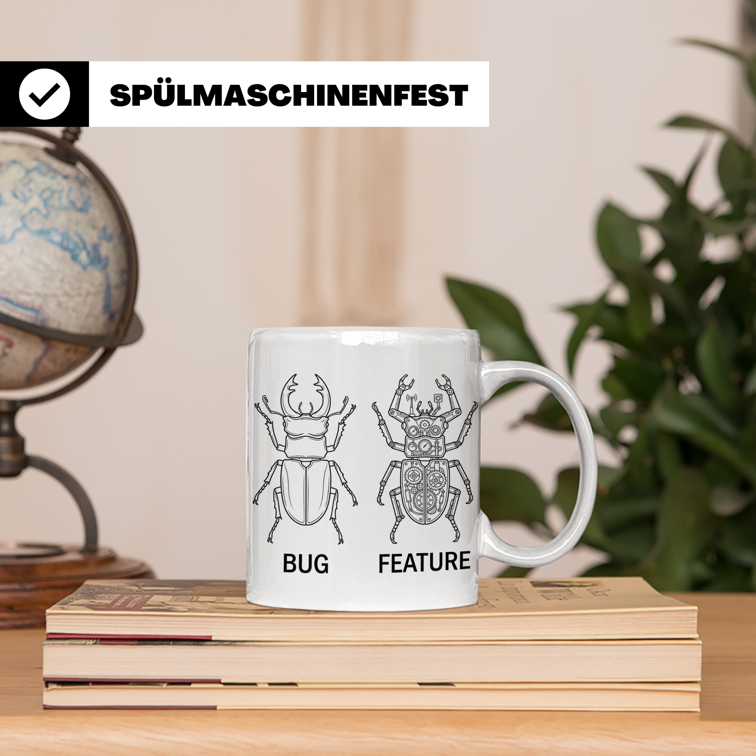 Programmierer Tasse Bug Feature, lustiger Spruch für Entwick – Weiß [farbe:weiß]