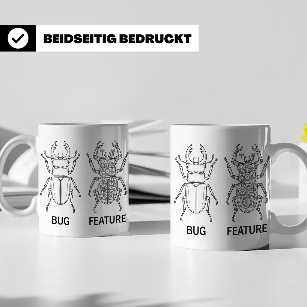 Programmierer Tasse Bug Feature, lustiger Spruch für Entwick – Weiß [farbe:weiß]