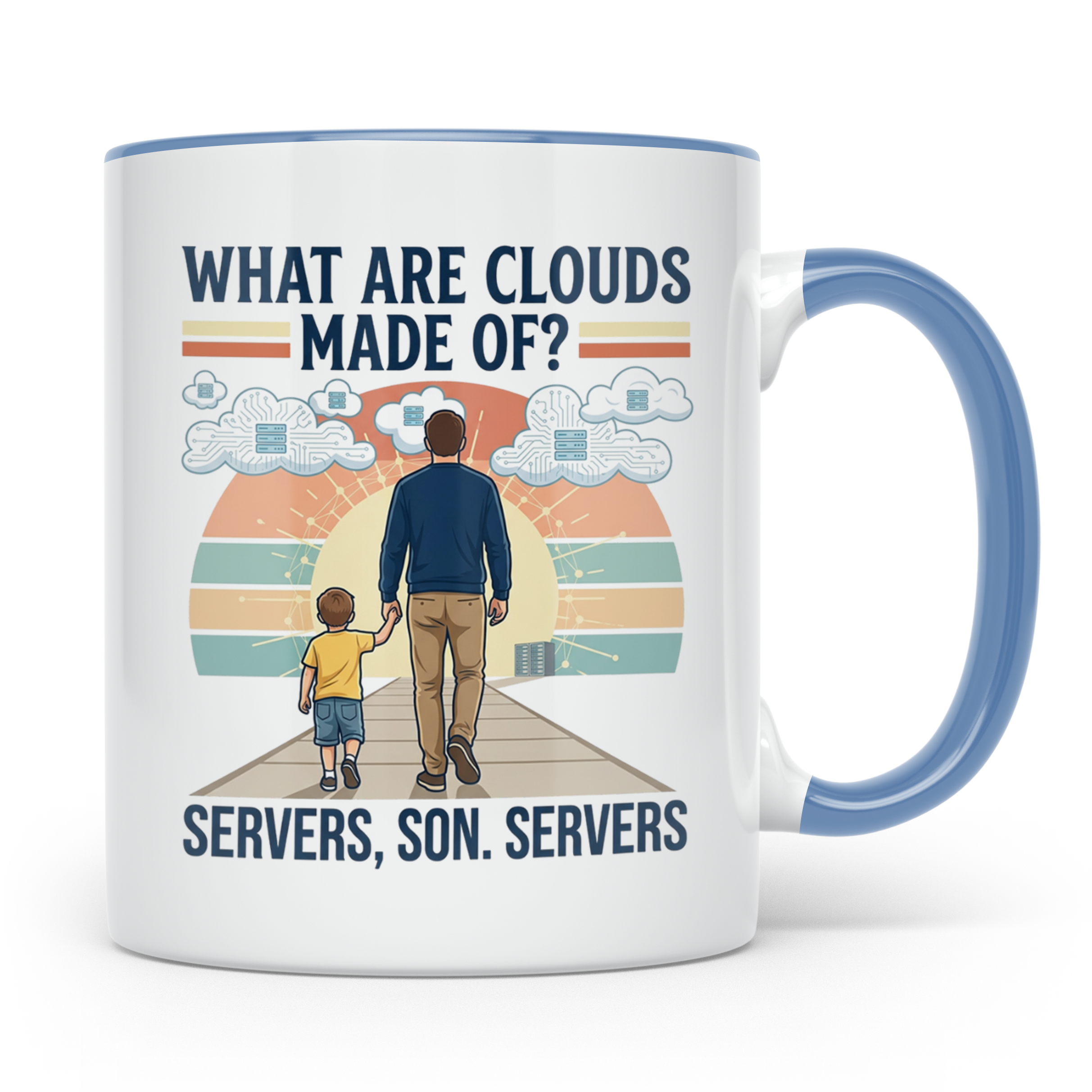 Programmierer Tasse 'What are clouds made of?' für IT Papa,  – Blau [farbe:blau]