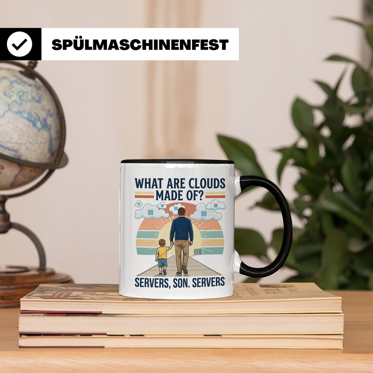 Programmierer Tasse 'What are clouds made of?' für IT Papa,  – Schwarz [farbe:schwarz]